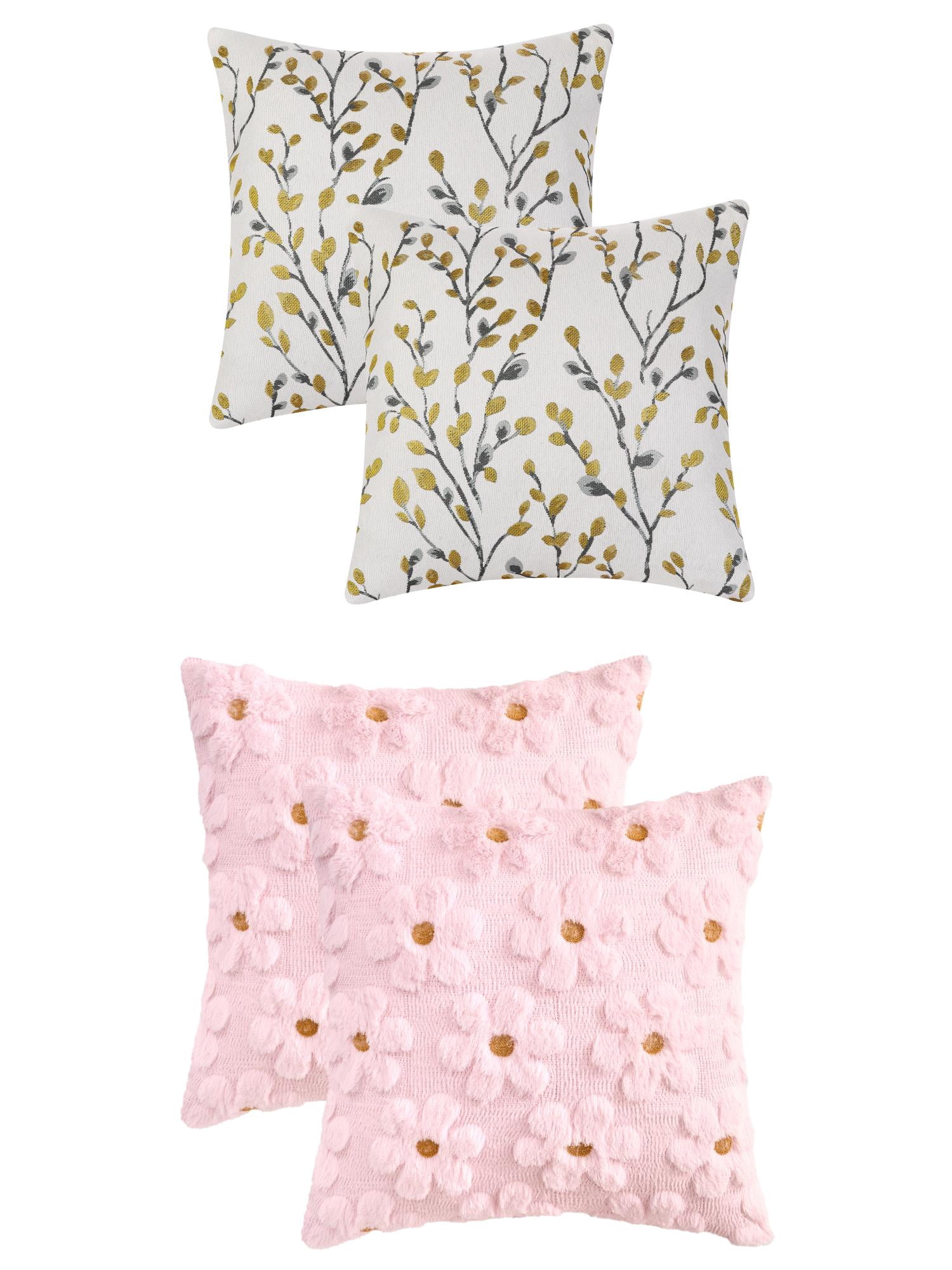 Unique Bargains 4 Pcs Floral Pattern Soft Throw Pillow Covers Yellow Flower/Pink