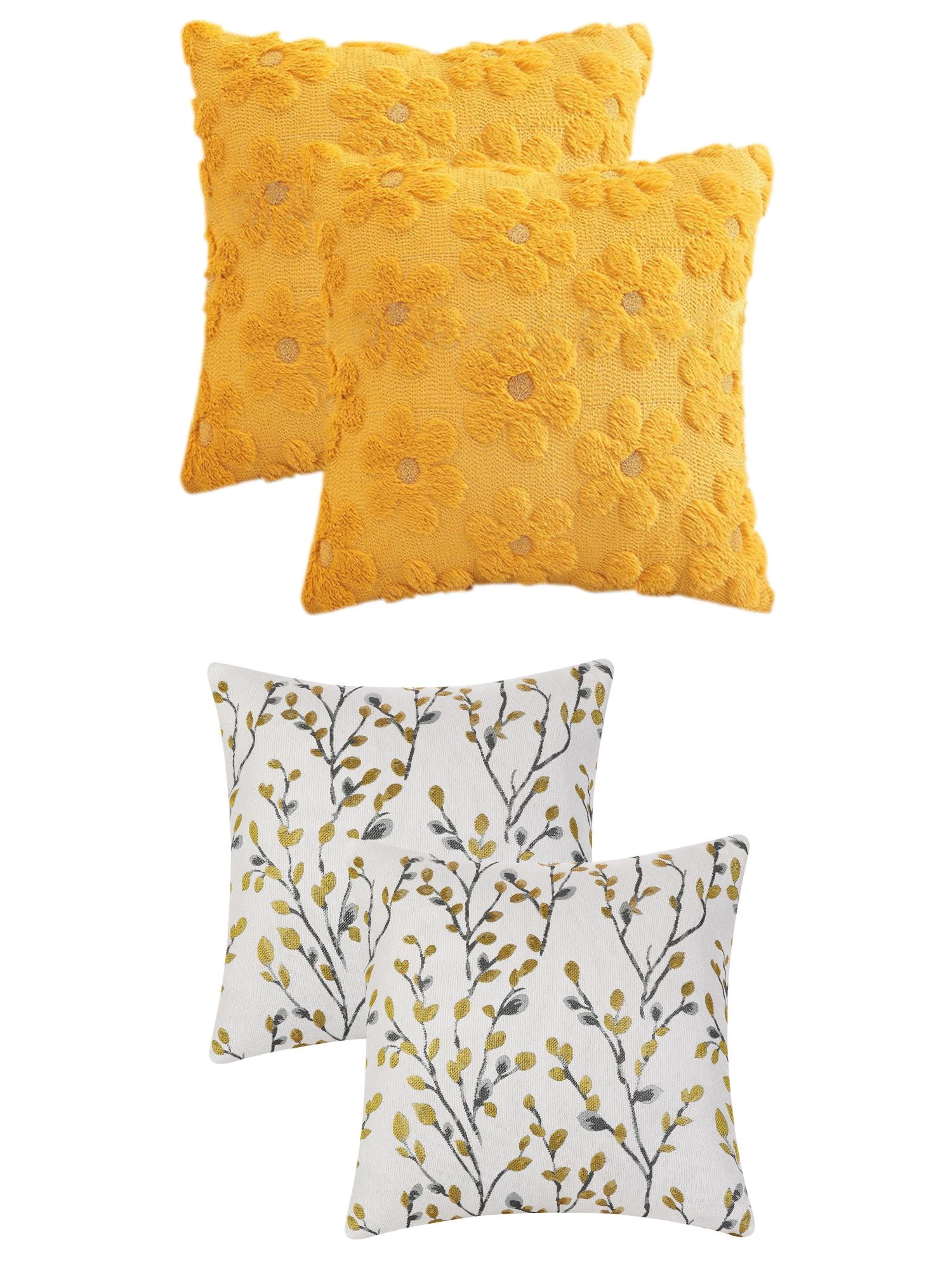 Unique Bargains 4 Pcs Floral Pattern Soft Throw Pillow Covers Yellow Flower/Yellow