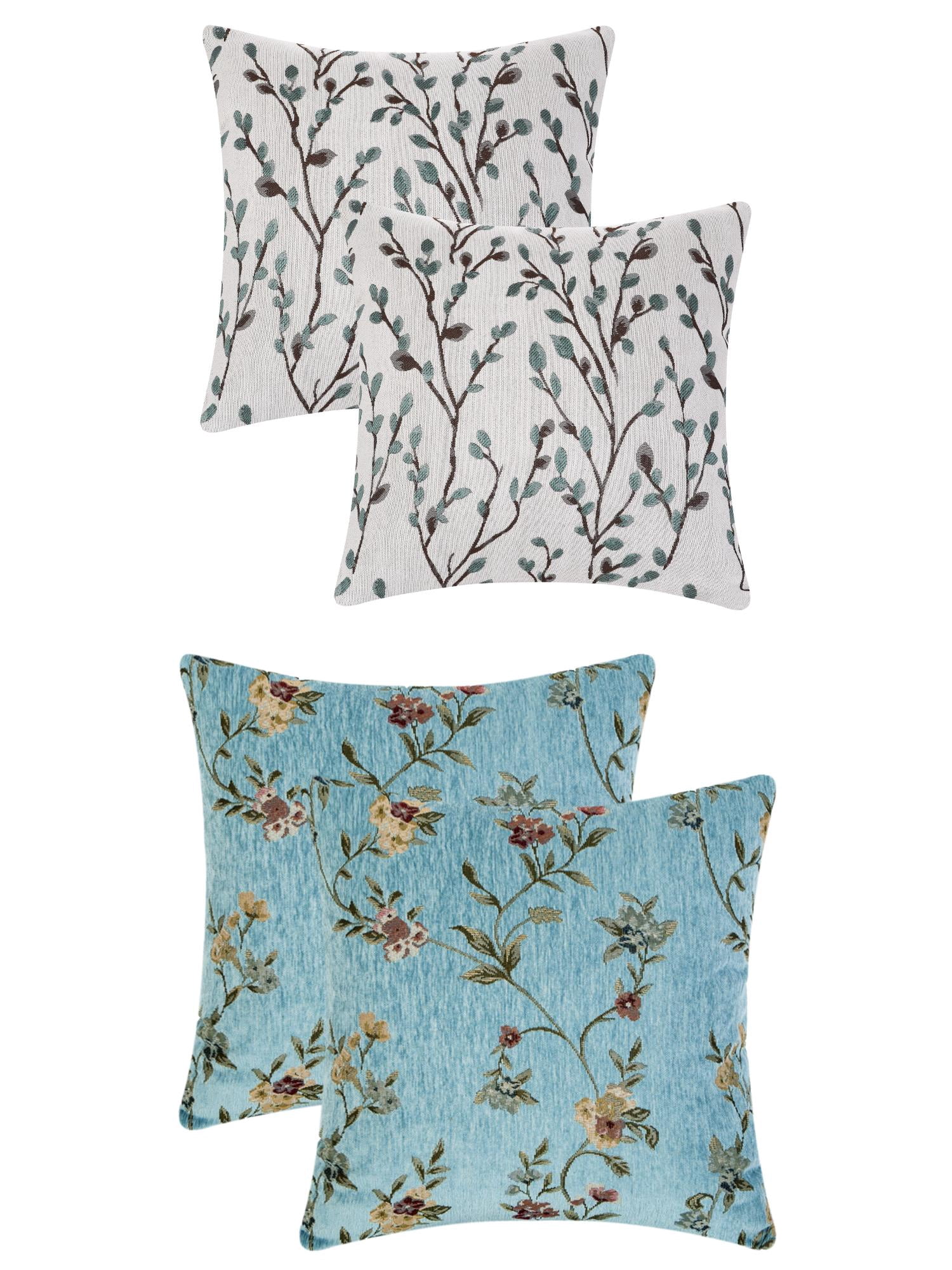 Unique Bargains 4 Pcs Floral Pattern Throw Pillow Cases Blue Flower/Green 18" x 18"
