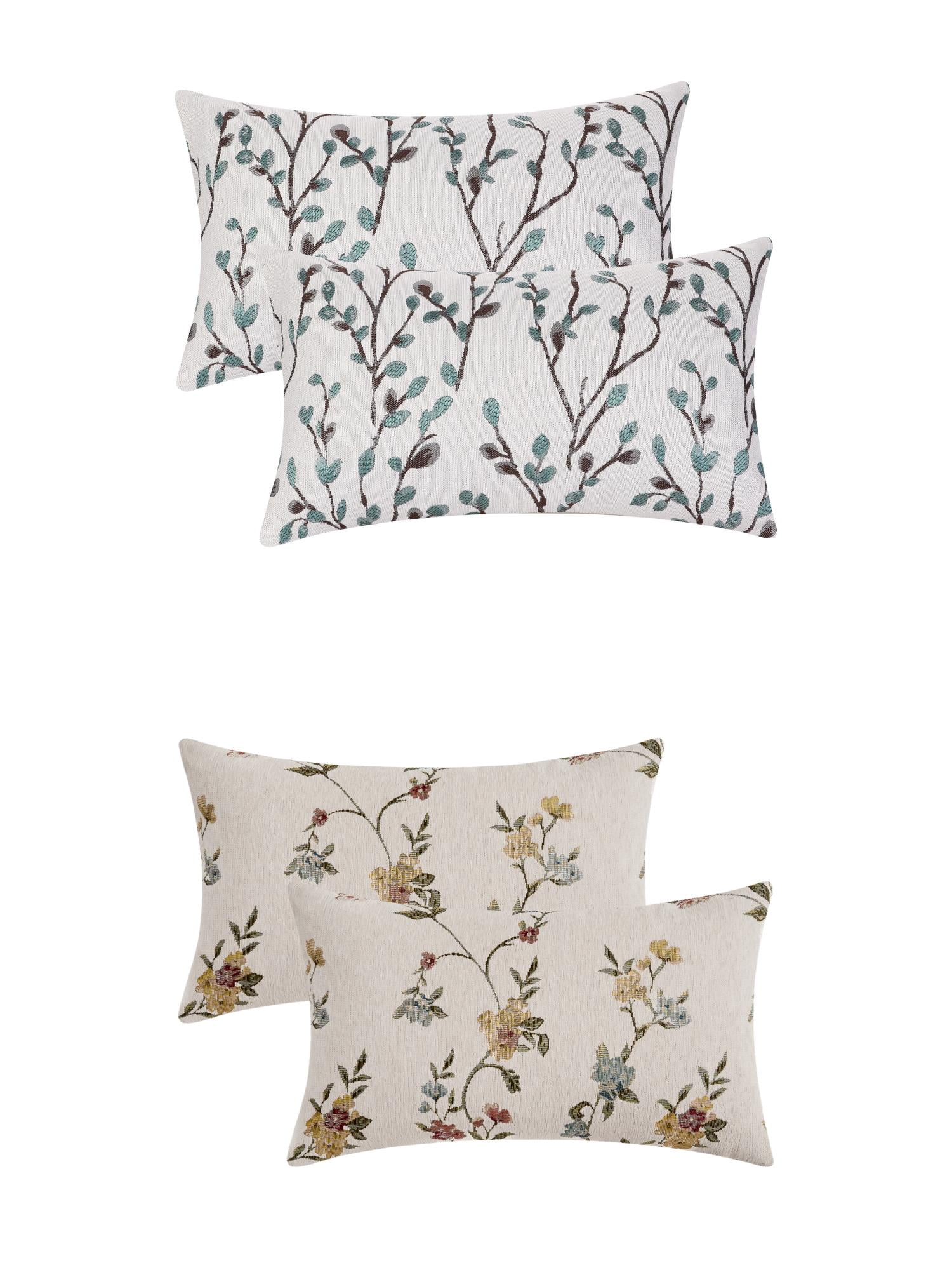 Unique Bargains 4 Pcs Floral Pattern Throw Pillow Cases Blue Flower/White 12" x 20"