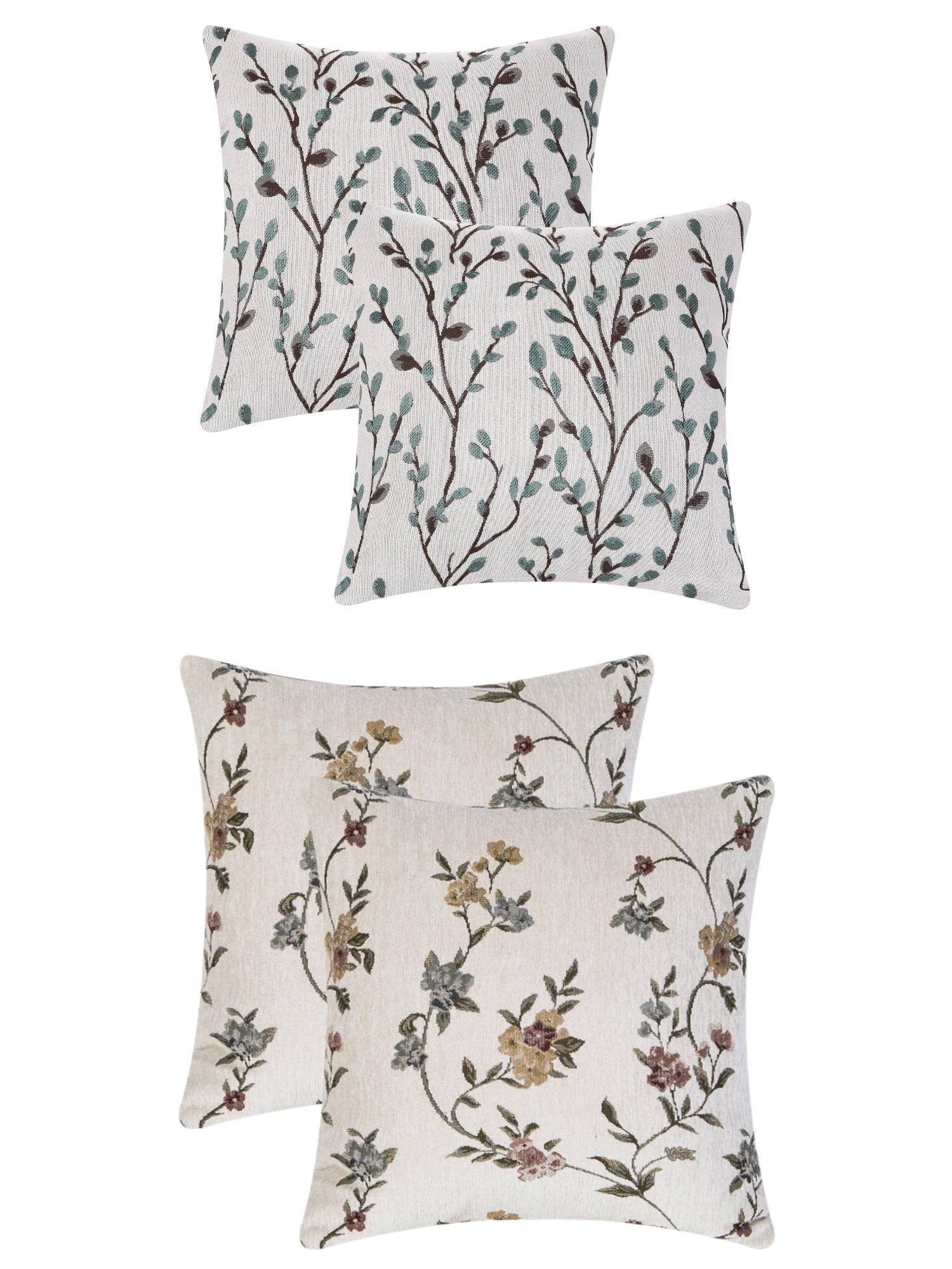Unique Bargains 4 Pcs Floral Pattern Throw Pillow Cases Blue Flower/White 18" x 18"