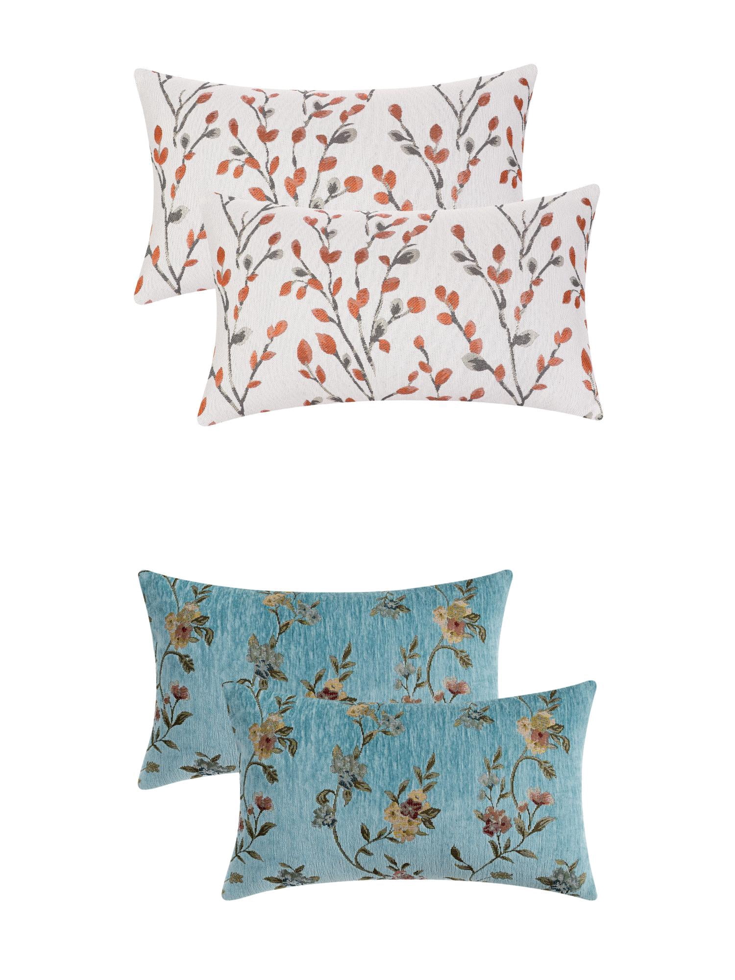 Unique Bargains 4 Pcs Floral Pattern Throw Pillow Cases Orange Flower/Green 12" x 20"