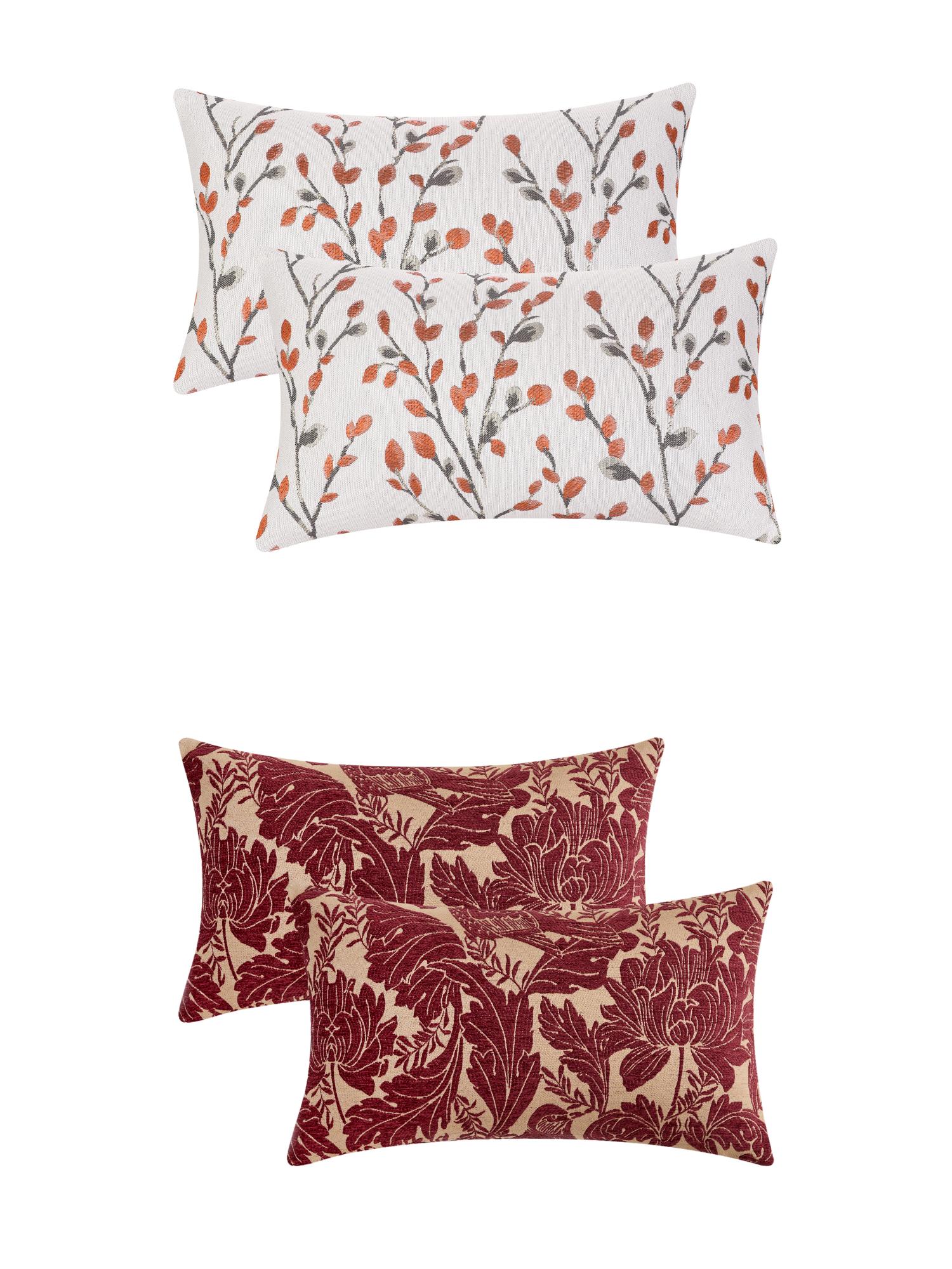 Unique Bargains 4 Pcs Floral Pattern Throw Pillow Cases Orange Flower/Red 12" x 20"