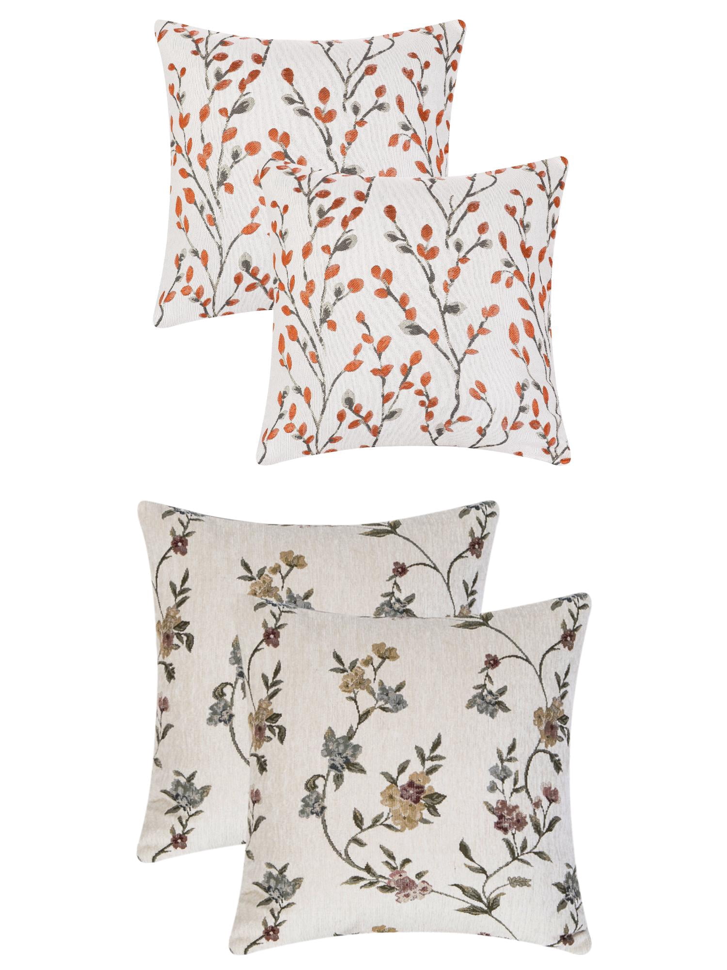 Unique Bargains 4 Pcs Floral Pattern Throw Pillow Cases Orange Flower/White 18" x 18"