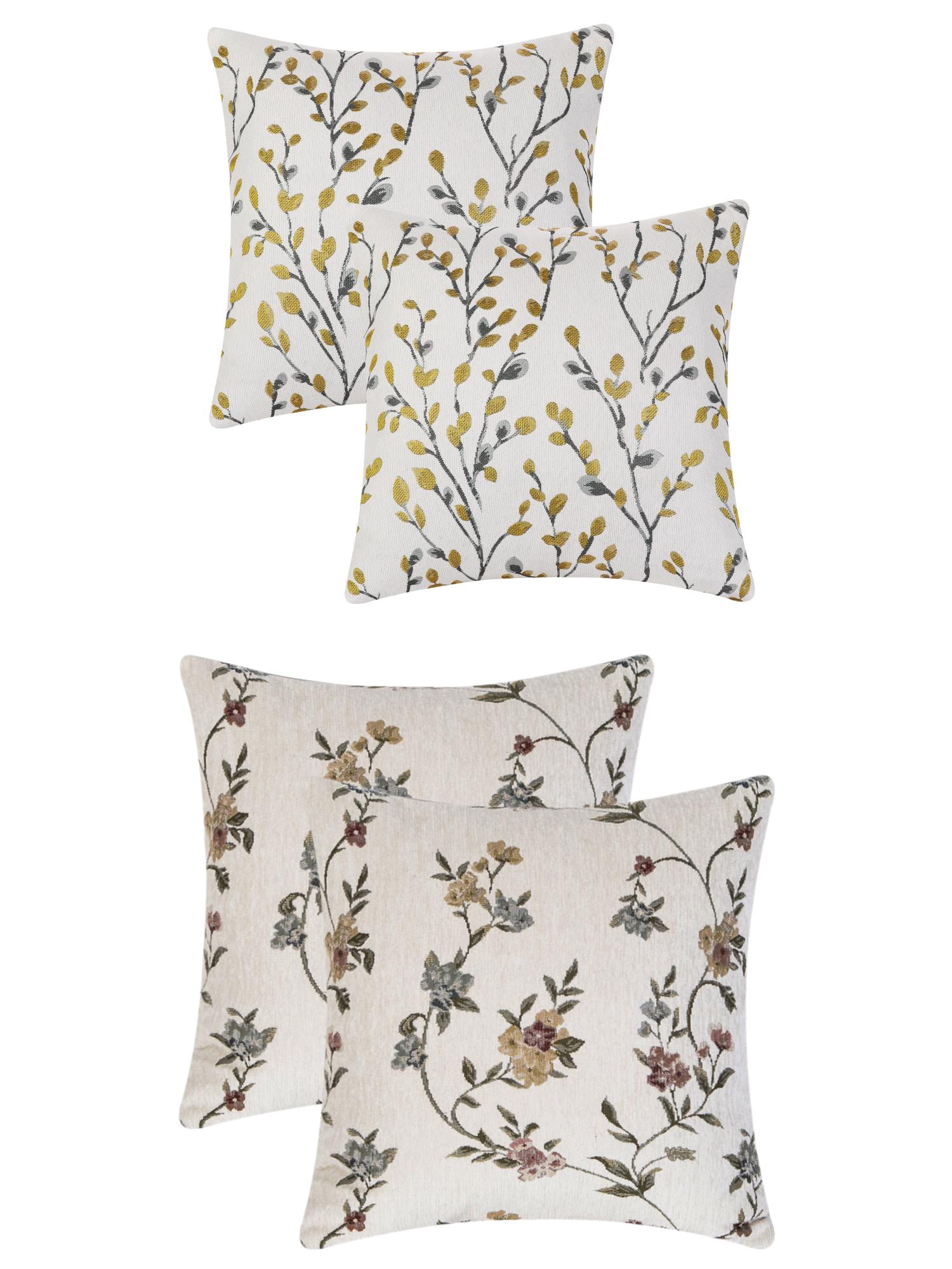 Unique Bargains 4 Pcs Floral Pattern Throw Pillow Cases Yellow Flower/White 18" x 18"