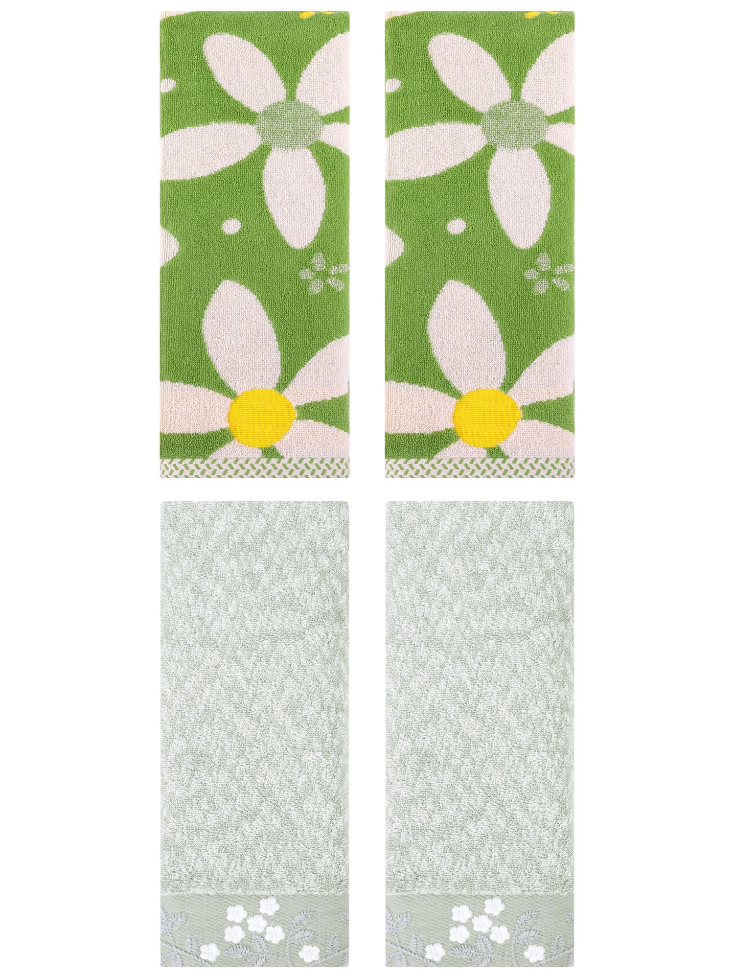 Unique Bargains 4 Pcs Floral Soft Hand Towel Green 14" x 28"/13" x 29"