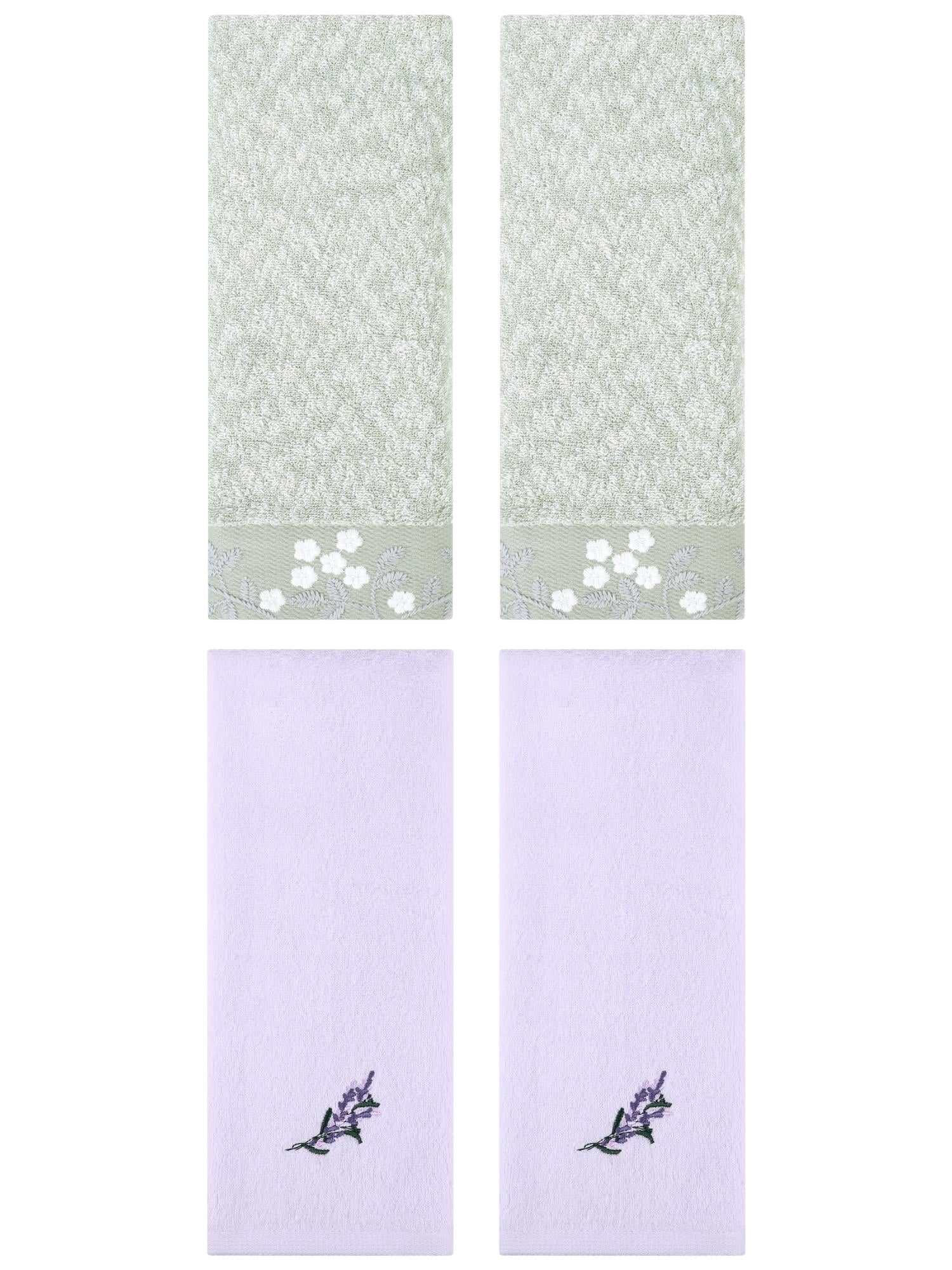 Unique Bargains 4 Pcs Floral Soft Hand Towel Green/Purple 14" x 28"/13" x 29"