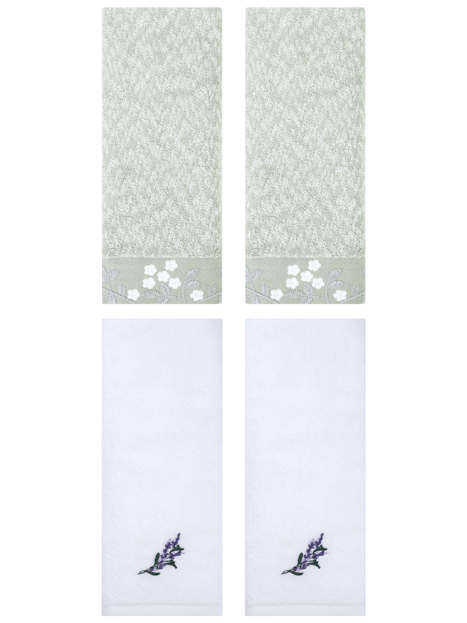 Unique Bargains 4 Pcs Floral Soft Hand Towel Green/White 14" x 28"/13" x 29"