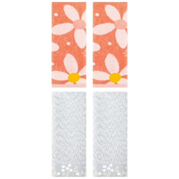 Unique Bargains 4 Pcs Floral Soft Hand Towel Grey/Orange 14" x 28"/13" x 29"