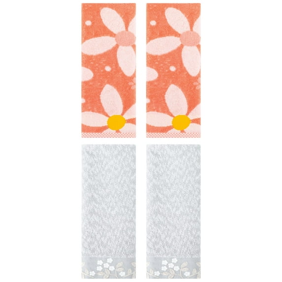 Unique Bargains 4 Pcs Floral Soft Hand Towel Grey/Orange 14" x 28"/13" x 29"