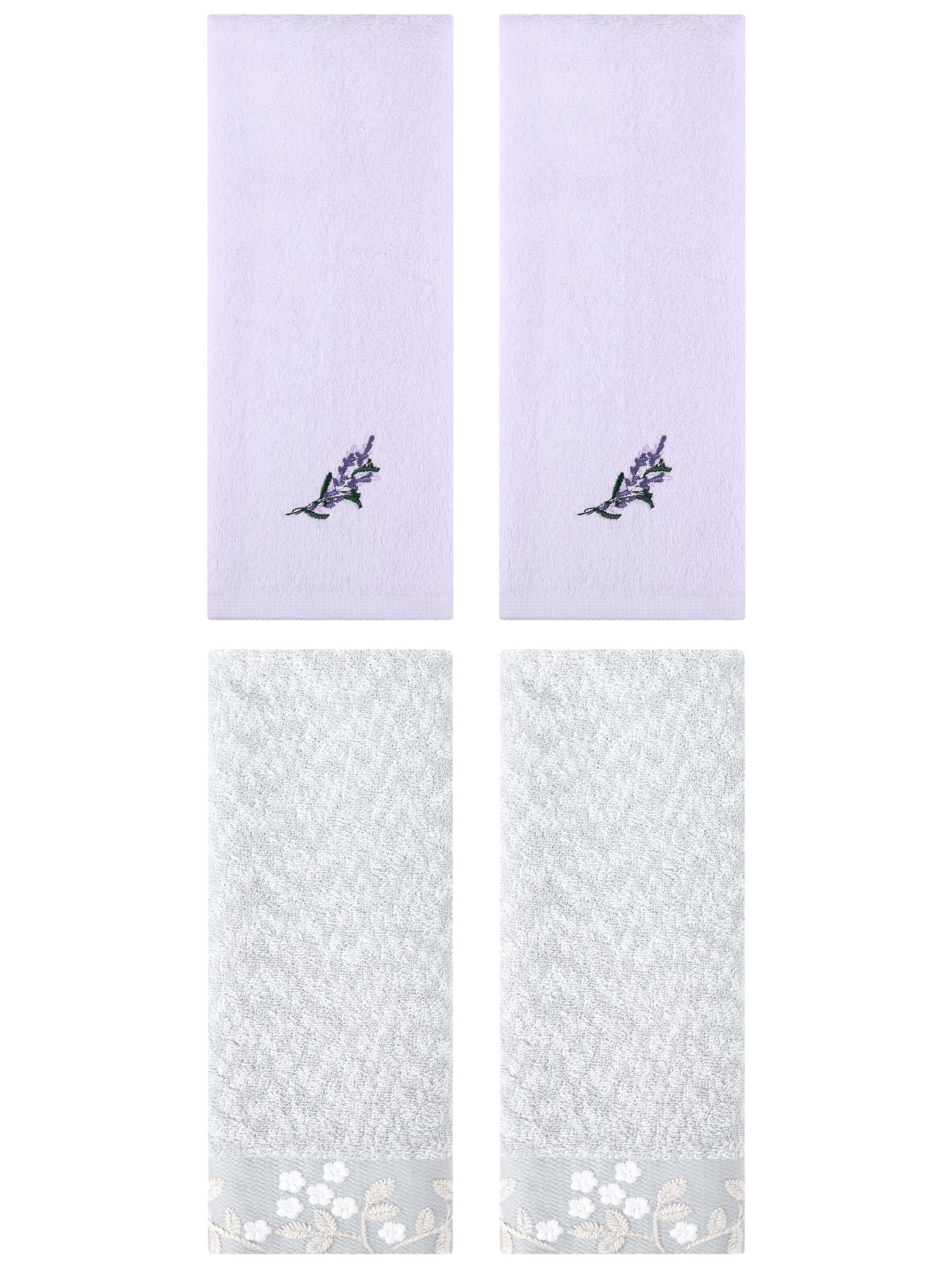 Unique Bargains 4 Pcs Floral Soft Hand Towel Grey/Purple 14" x 28"/13" x 29"
