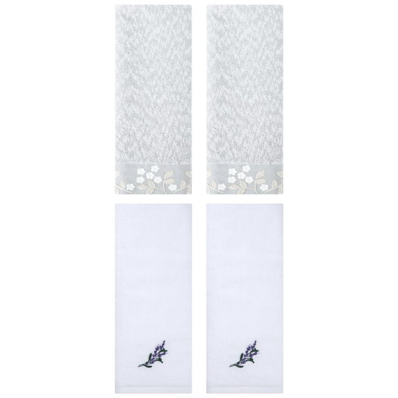 Unique Bargains 4 Pcs Floral Soft Hand Towel Grey/White 14" x 28"/13" x 29"