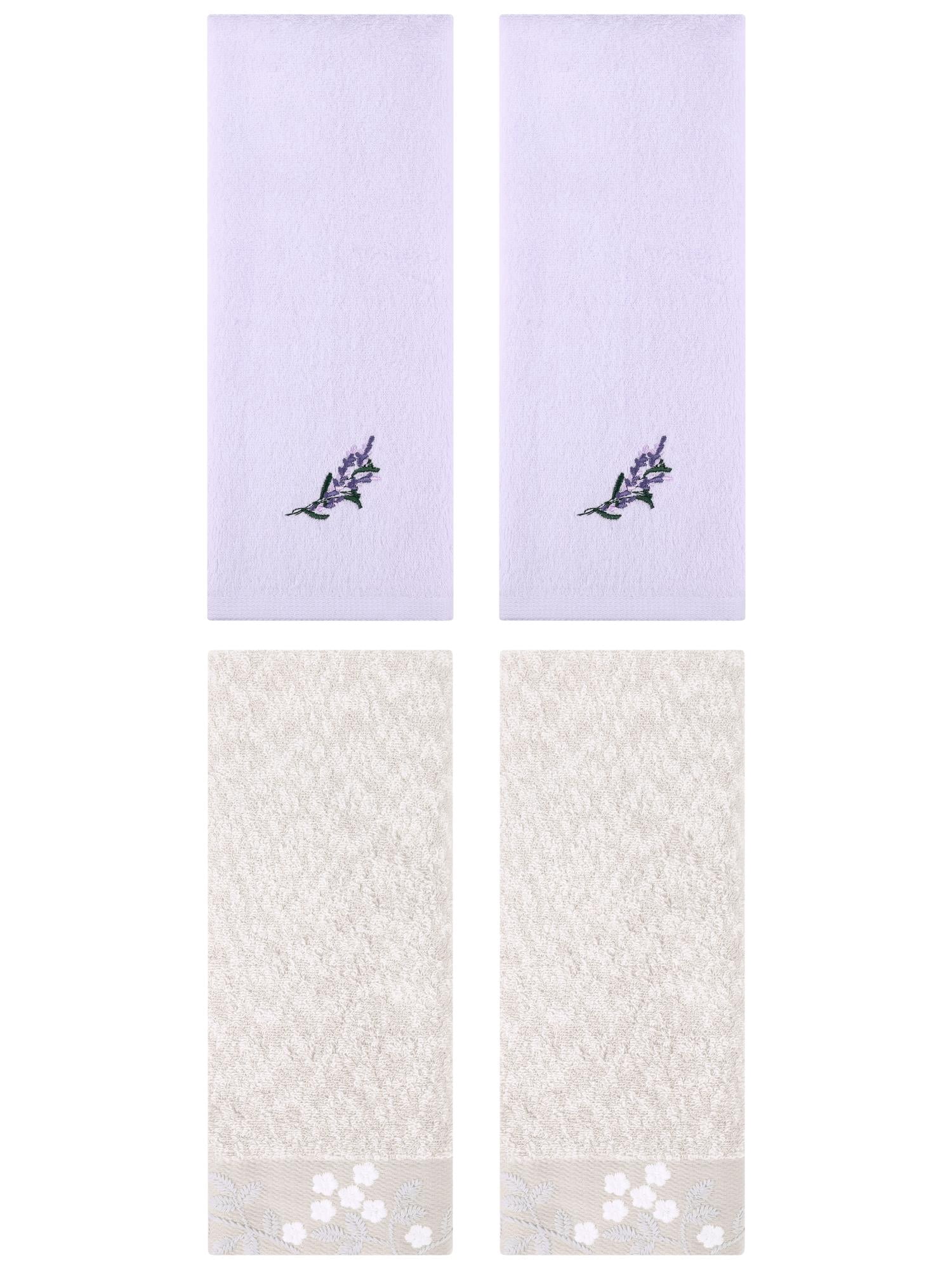 Unique Bargains 4 Pcs Floral Soft Hand Towel Light Brown/Purple 14" x 28"/13" x 29"