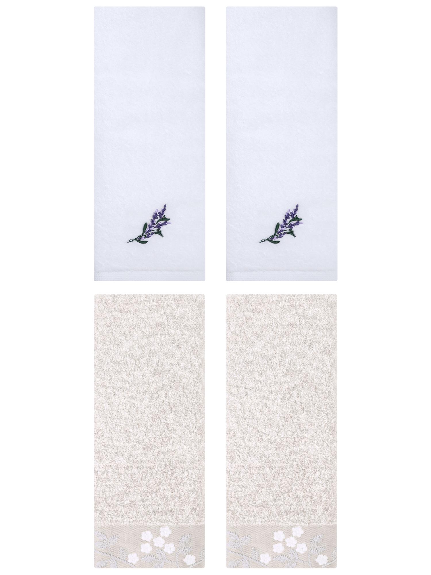 Unique Bargains 4 Pcs Floral Soft Hand Towel Light Brown/White 14" x 28"/13" x 29"