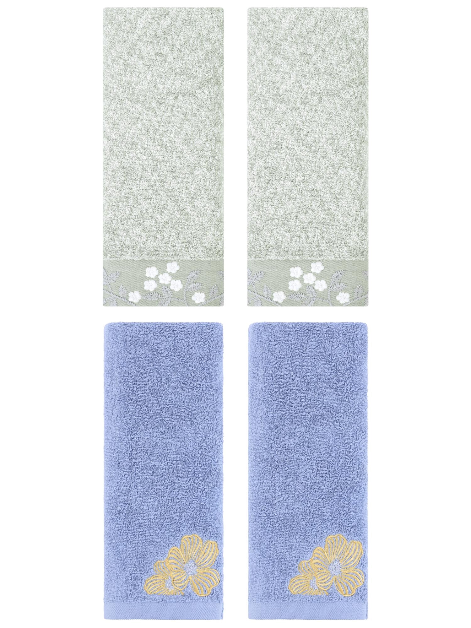 Unique Bargains 4 Pcs Floral Soft Hand Towel Set Green/Light Grey 14" x 28"/14" x 31"