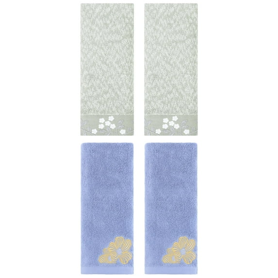 Unique Bargains 4 Pcs Floral Soft Hand Towel Set Green/Light Grey 14" x 28"/14" x 31"