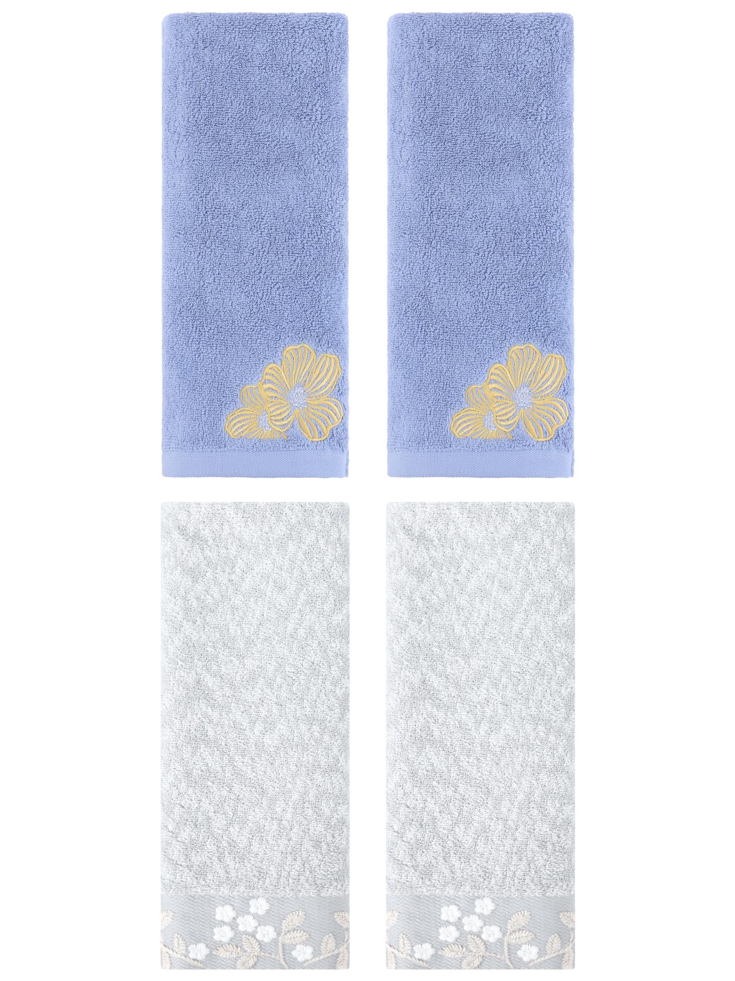 Unique Bargains 4 Pcs Floral Soft Hand Towel Set Grey/Light Grey 14" x 28"/14" x 31"