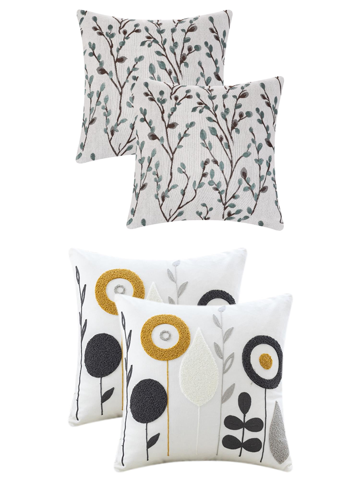 Unique Bargains 4 Pcs Floral Throw Pillow Cases Blue Flower/Flower-1 18" x 18"