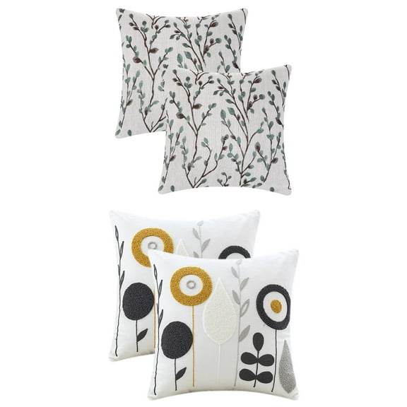 Unique Bargains 4 Pcs Floral Throw Pillow Cases Blue Flower/Flower-1 18" x 18"