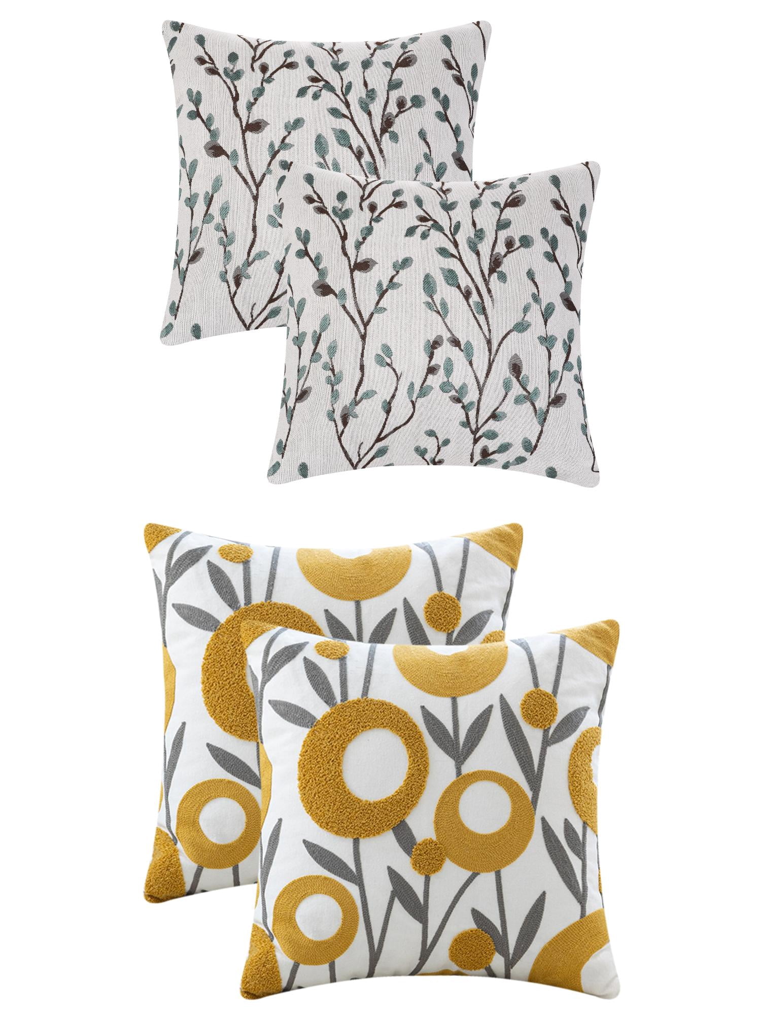 Unique Bargains 4 Pcs Floral Throw Pillow Cases Blue Flower/Flower-4 18" x 18"