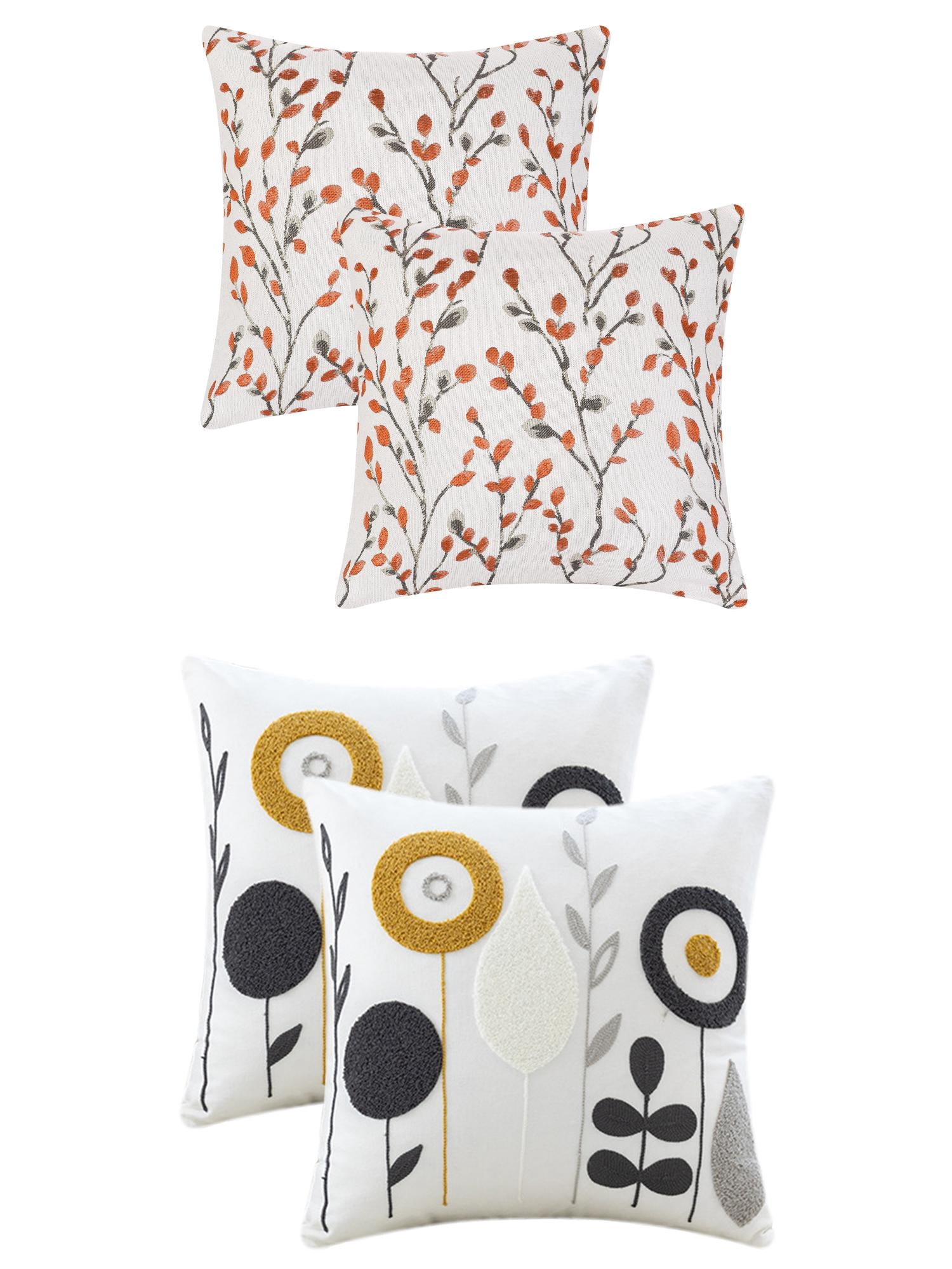 Unique Bargains 4 Pcs Floral Throw Pillow Cases Orange Flower/Flower-1 18" x 18"