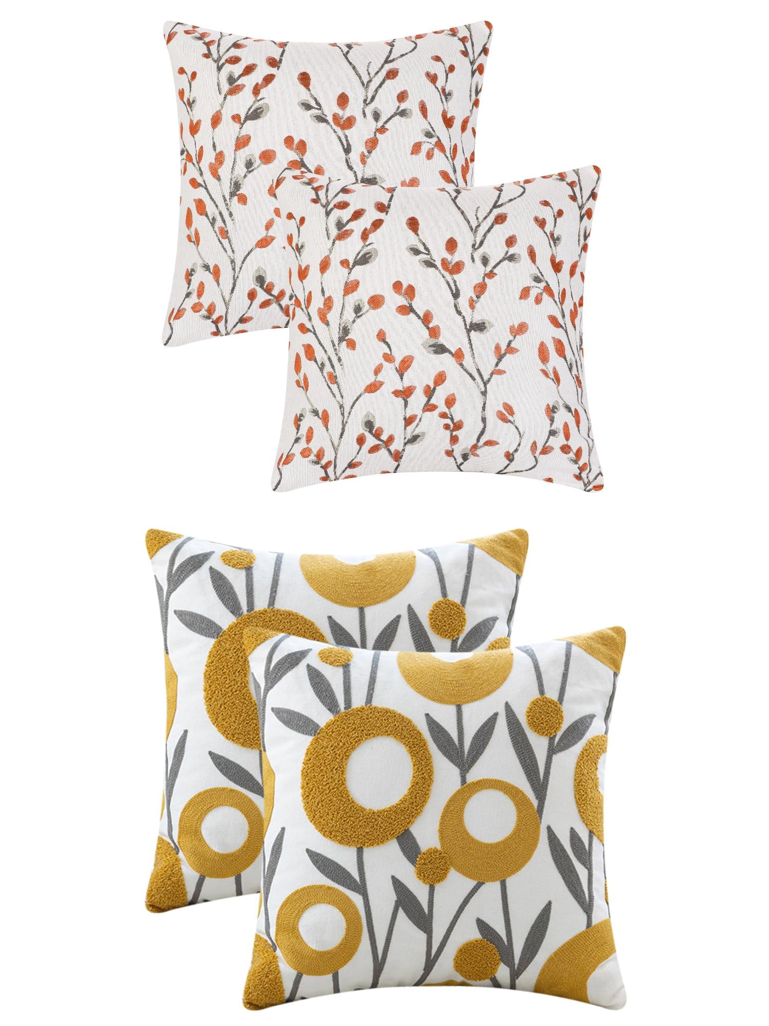 Unique Bargains 4 Pcs Floral Throw Pillow Cases Orange Flower/Flower-4 18" x 18"