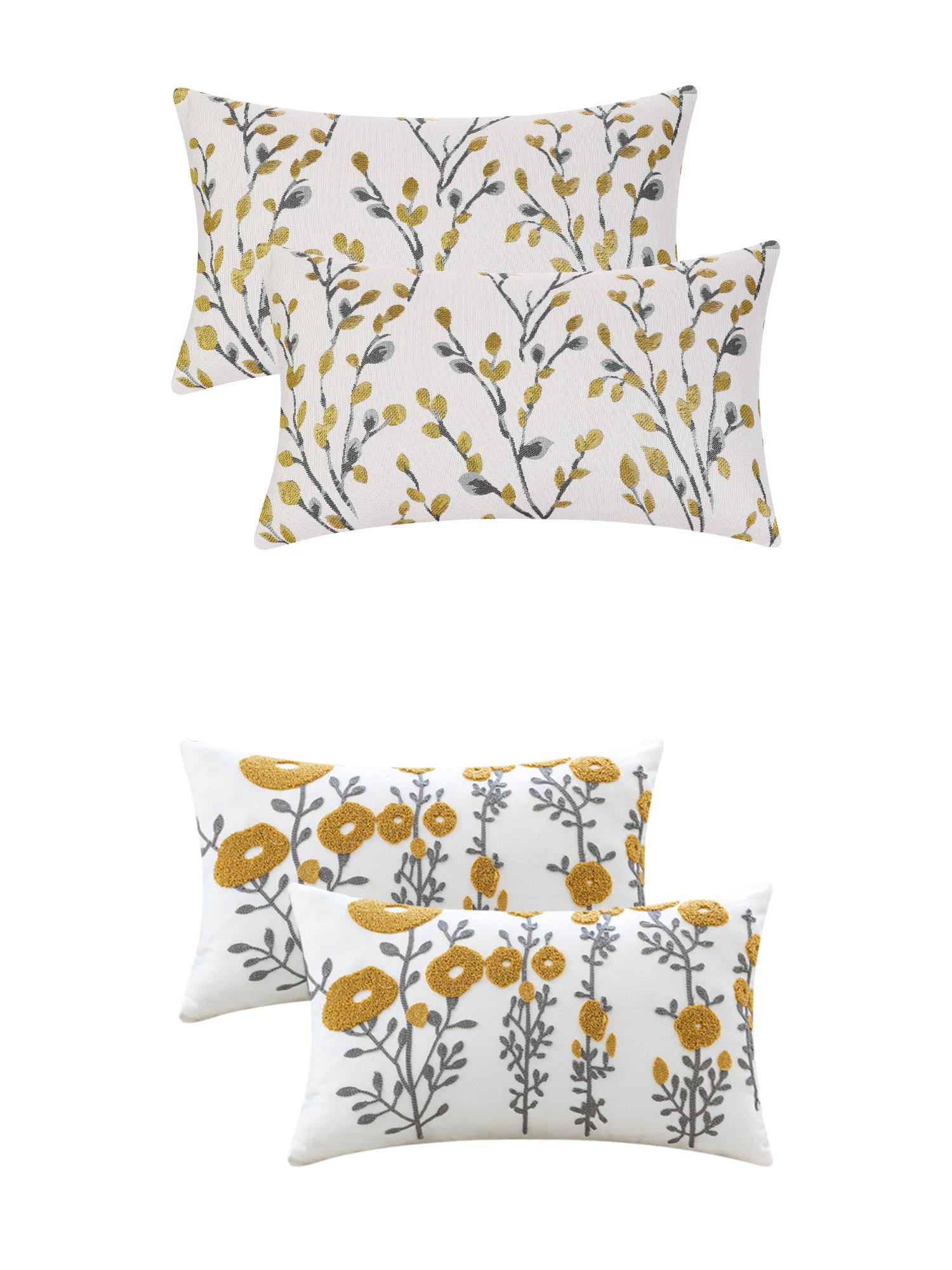 Unique Bargains 4 Pcs Floral Throw Pillow Cases Yellow Flower/Flower-2 12" x 20"