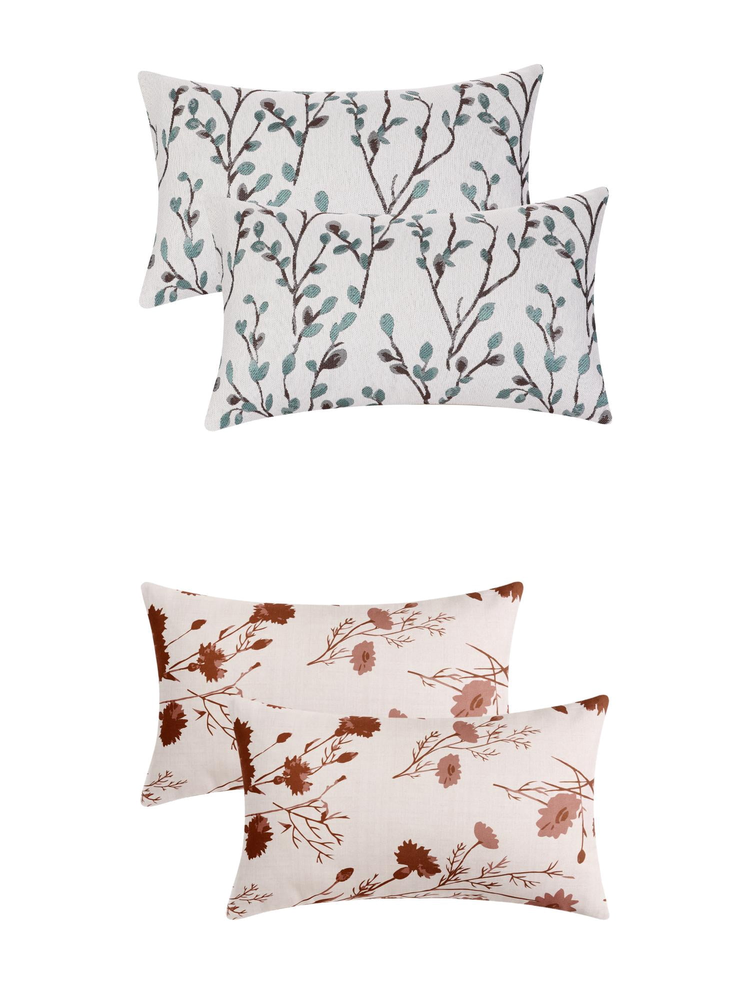 Unique Bargains 4 Pcs Floral Throw Pillow Covers Blue Flower/Flower-1 12" x 20"