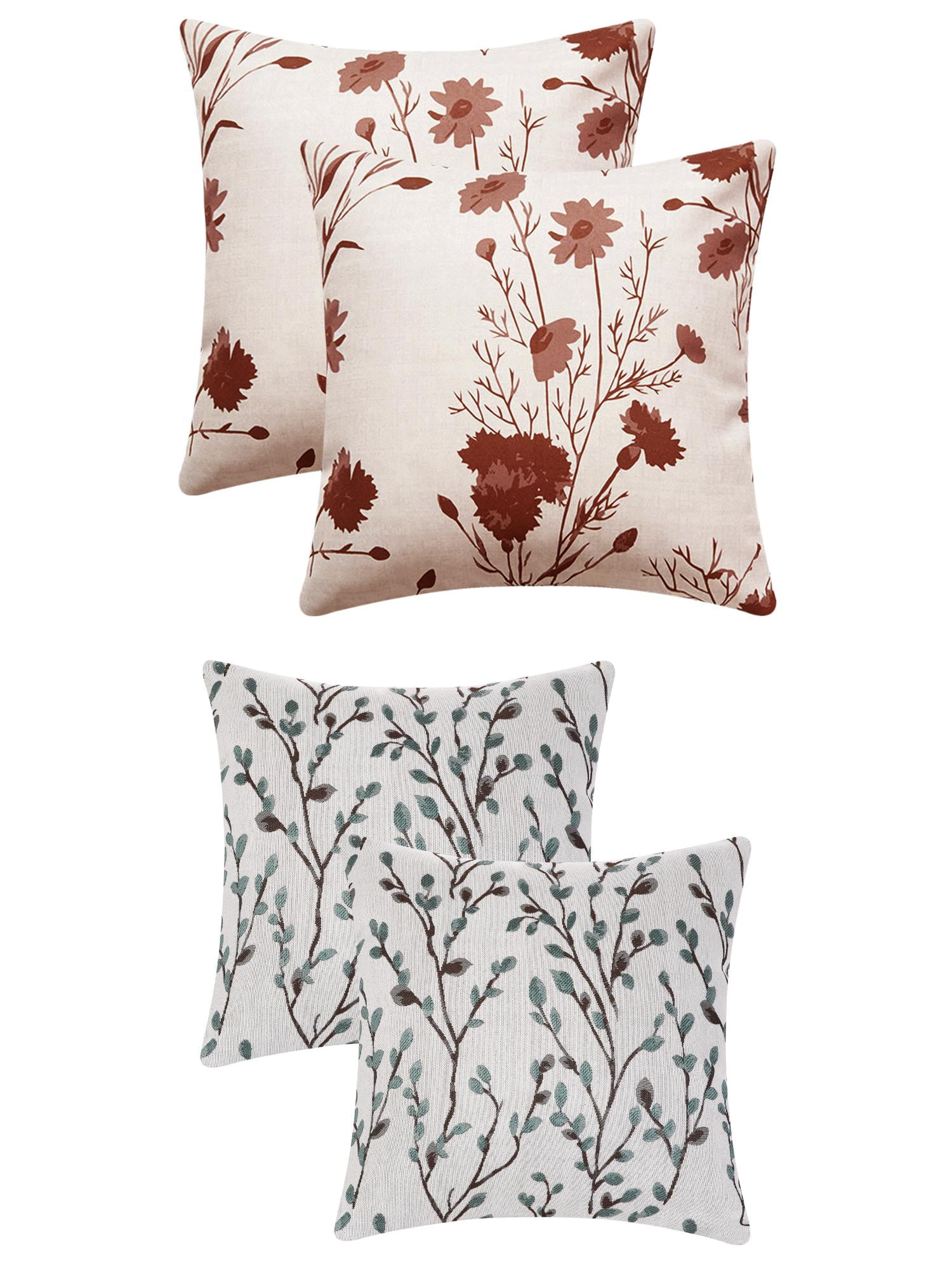 Unique Bargains 4 Pcs Floral Throw Pillow Covers Blue Flower/Flower-1 18" x 18"