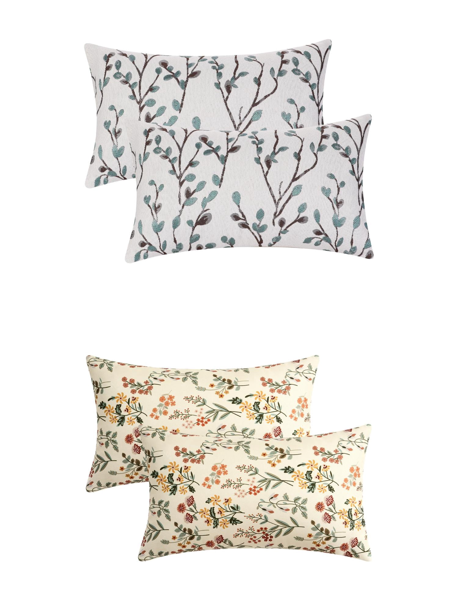 Unique Bargains 4 Pcs Floral Throw Pillow Covers Blue Flower/Flower-4 12" x 20"