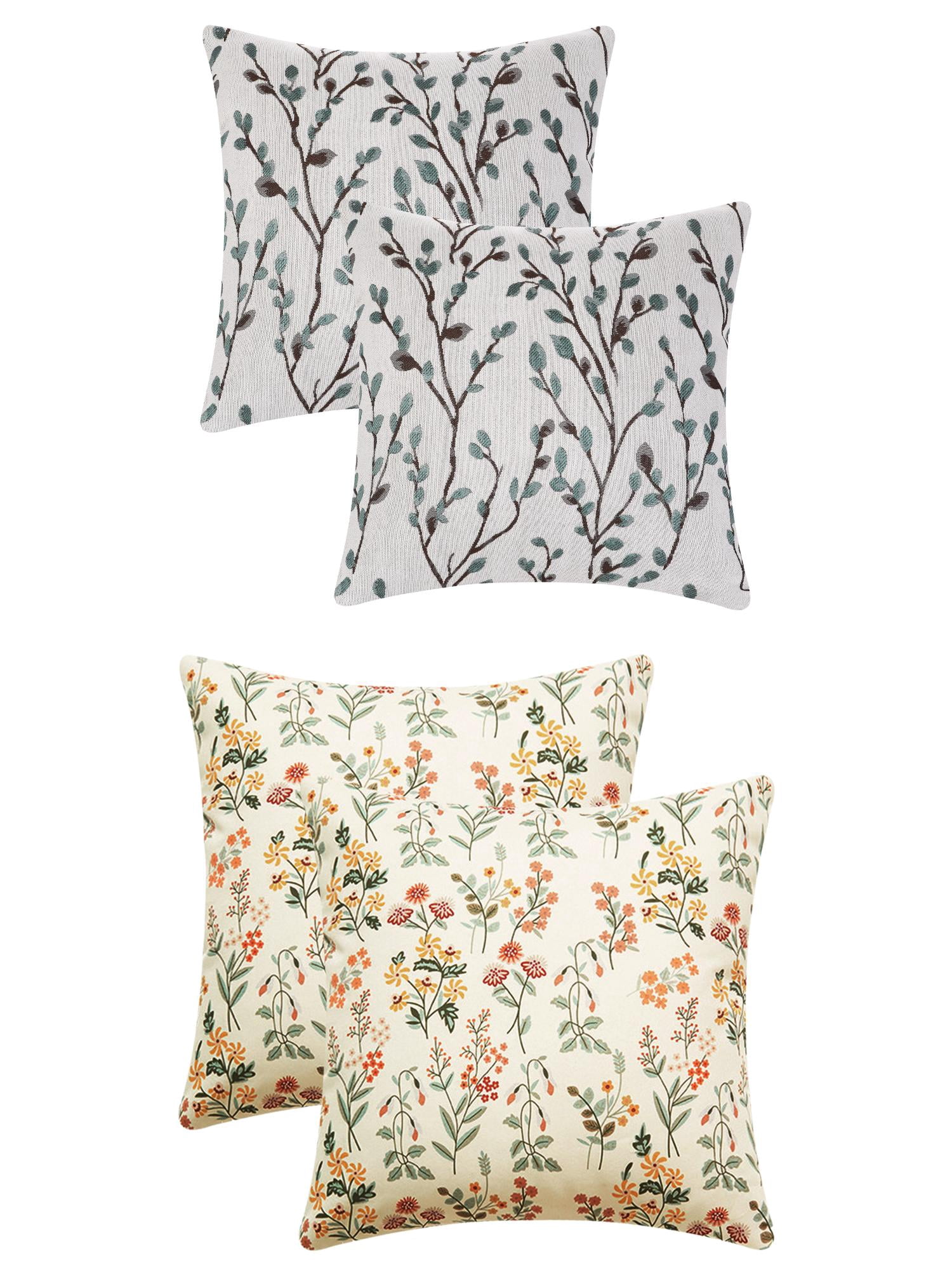 Unique Bargains 4 Pcs Floral Throw Pillow Covers Blue Flower/Flower-4 18" x 18"