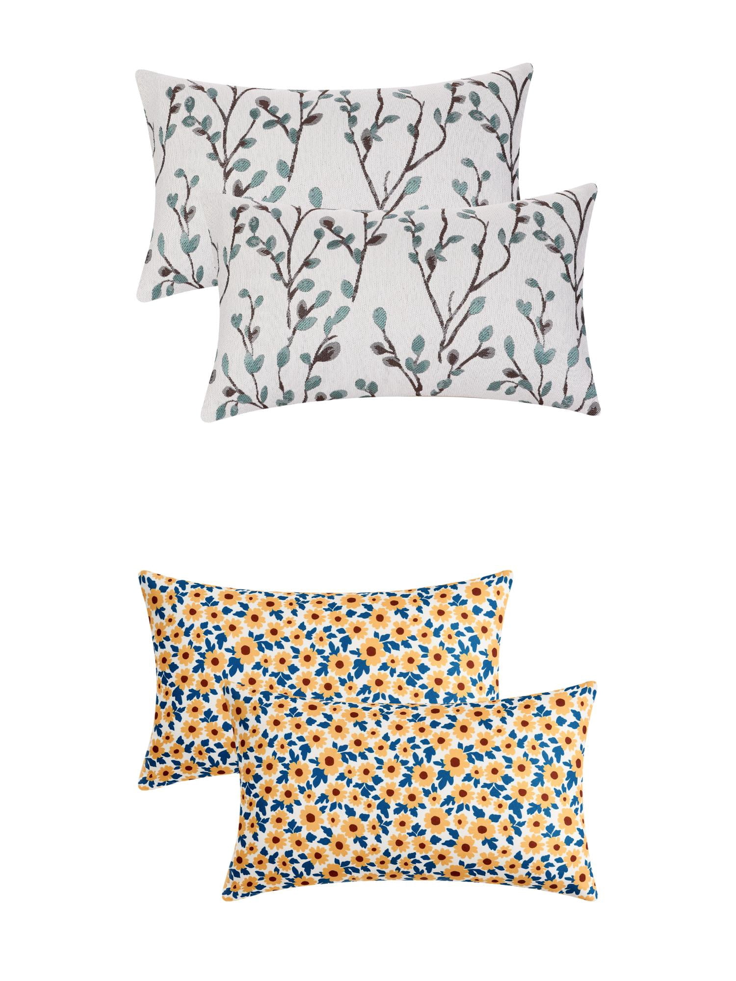 Unique Bargains 4 Pcs Floral Throw Pillow Covers Blue Flower/Flower-5 12" x 20"