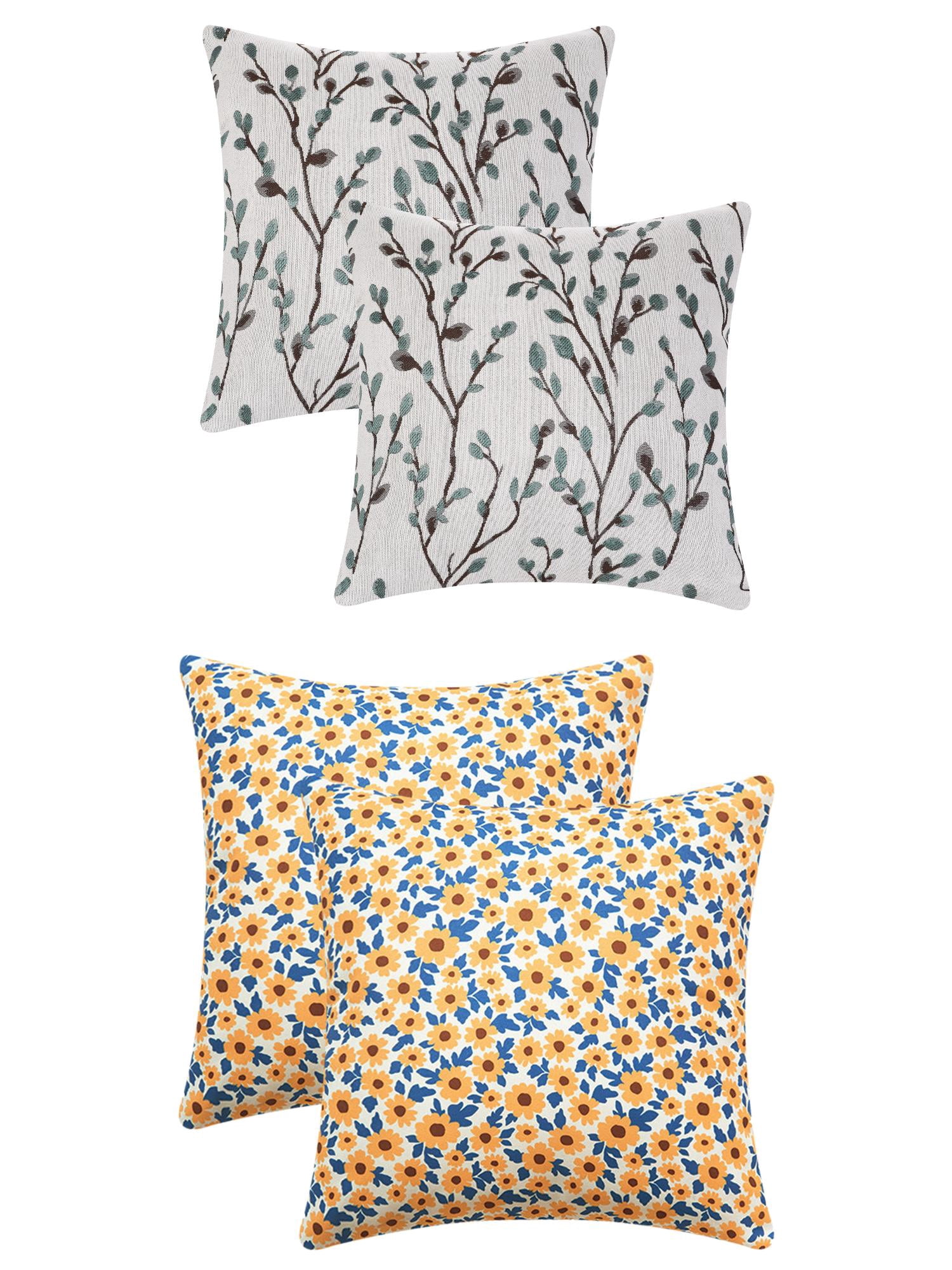 Unique Bargains 4 Pcs Floral Throw Pillow Covers Blue Flower/Flower-5 18" x 18"