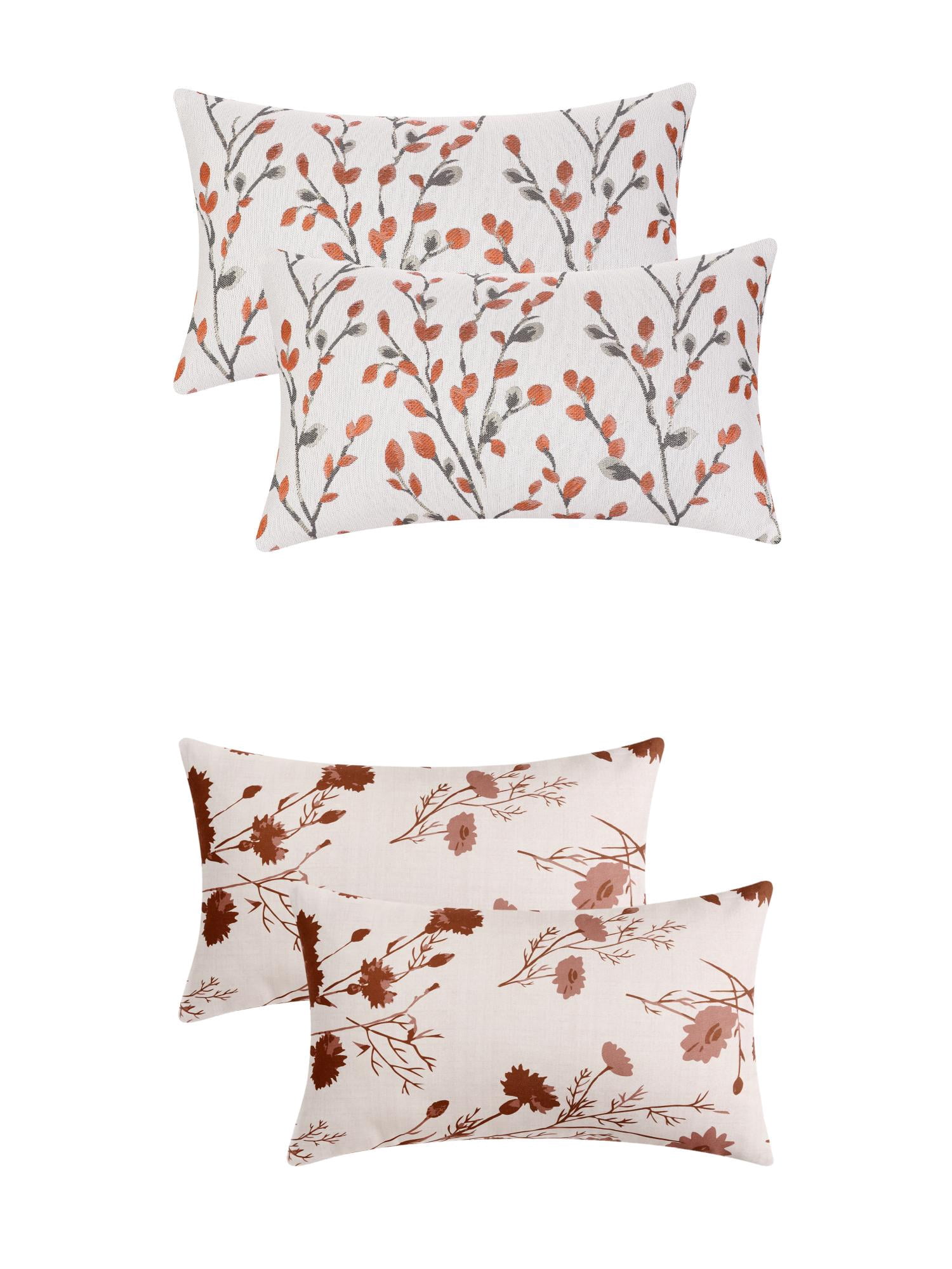 Unique Bargains 4 Pcs Floral Throw Pillow Covers Orange Flower/Flower-1 12" x 20"