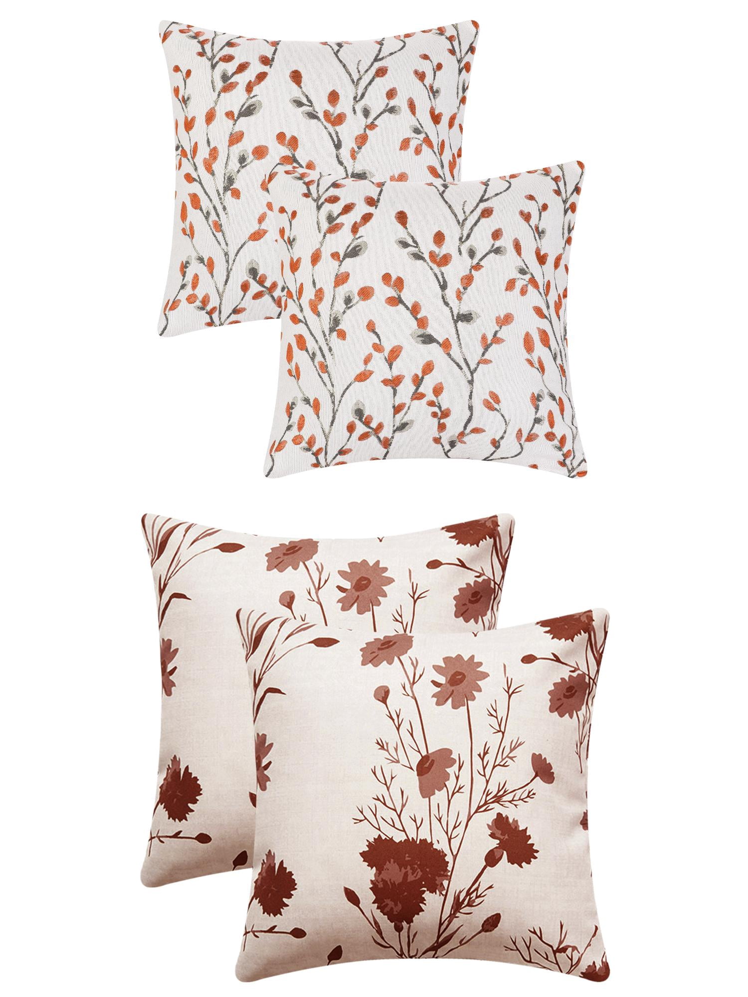 Unique Bargains 4 Pcs Floral Throw Pillow Covers Orange Flower/Flower-1 18" x 18"