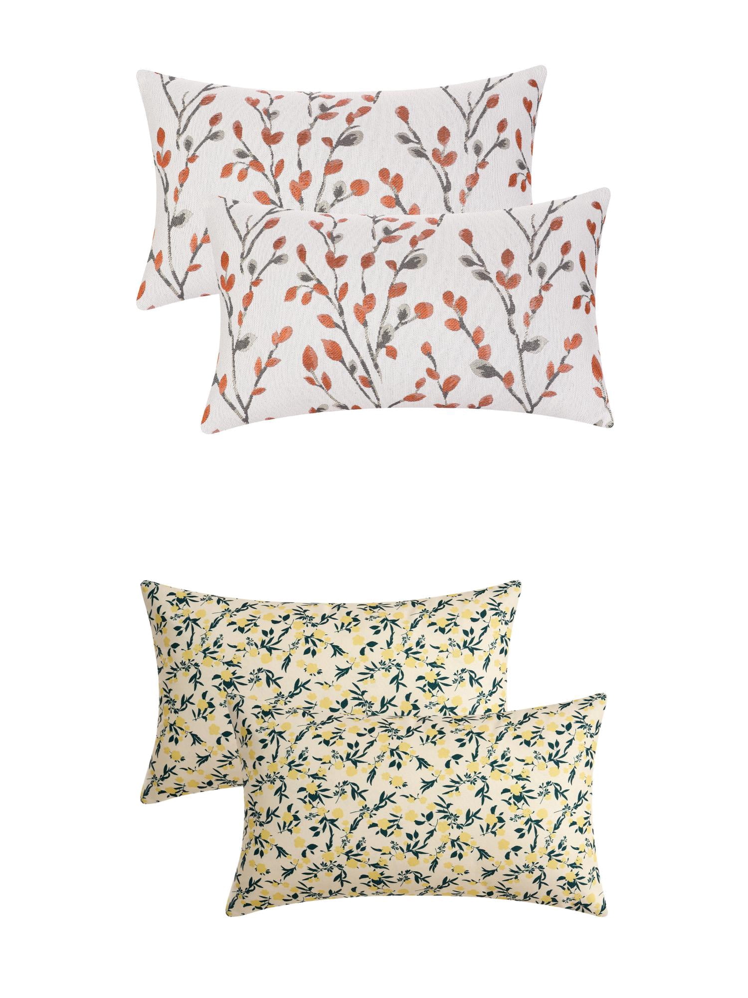 Unique Bargains 4 Pcs Floral Throw Pillow Covers Orange Flower/Flower-3 12" x 20"