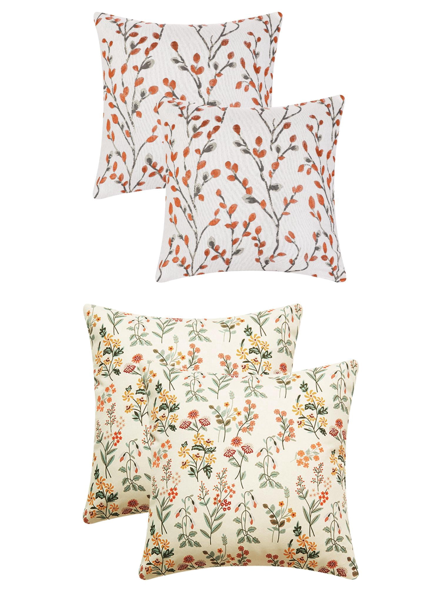 Unique Bargains 4 Pcs Floral Throw Pillow Covers Orange Flower/Flower-4 18" x 18"