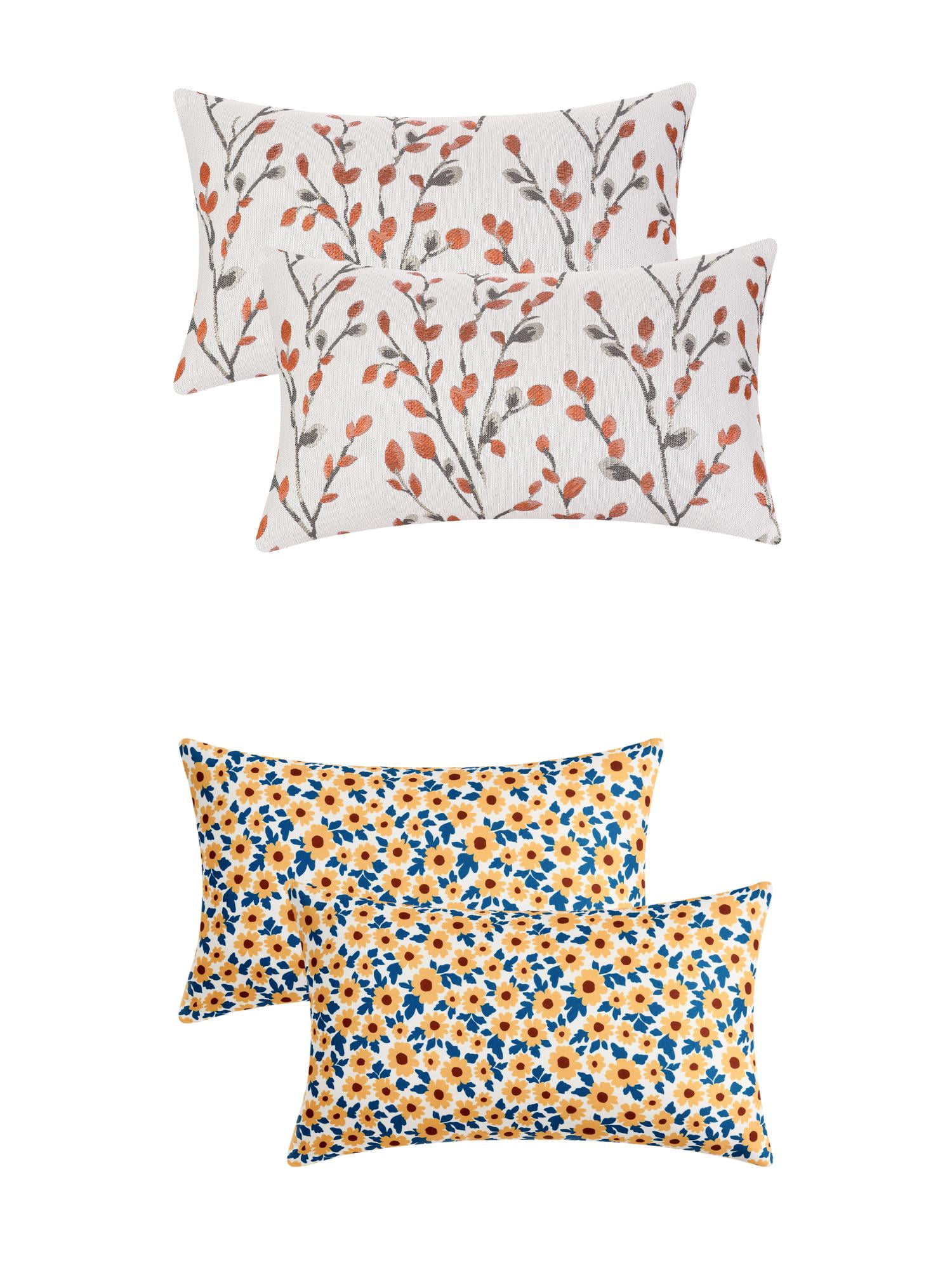 Unique Bargains 4 Pcs Floral Throw Pillow Covers Orange Flower/Flower-5 12" x 20"