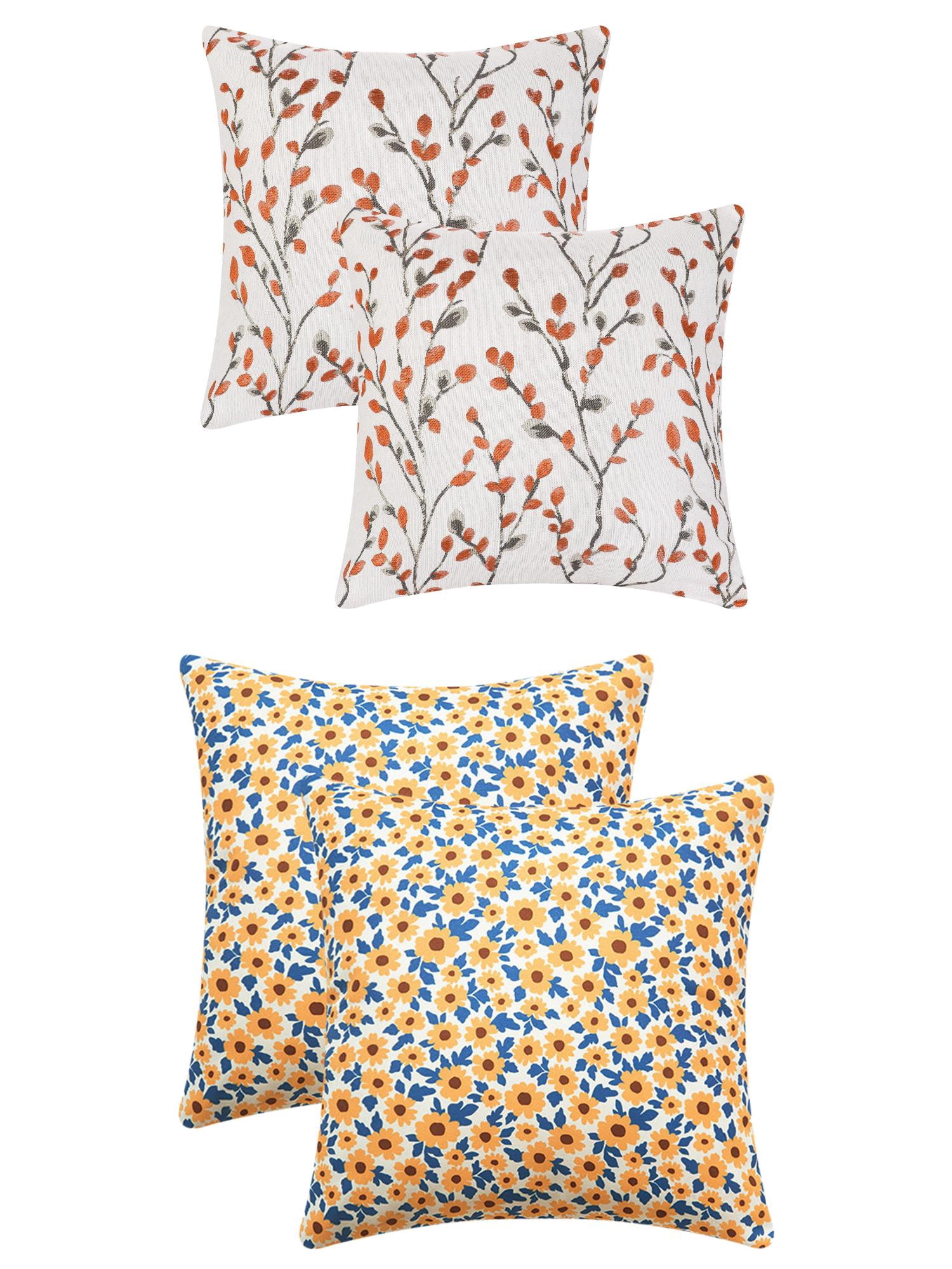 Unique Bargains 4 Pcs Floral Throw Pillow Covers Orange Flower/Flower-5 18" x 18"
