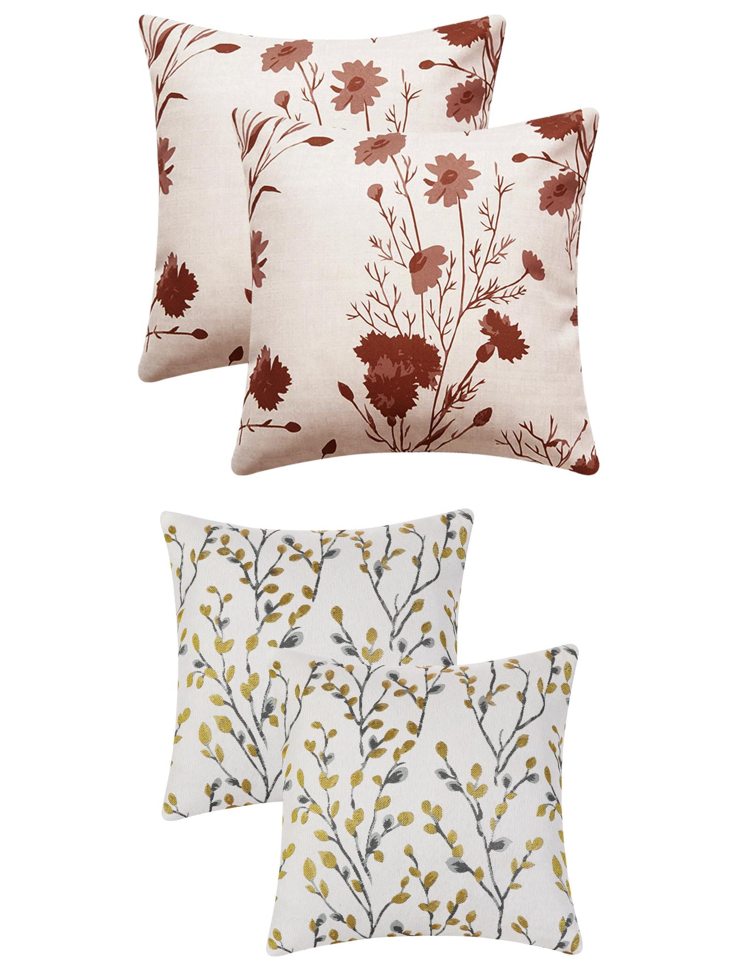 Unique Bargains 4 Pcs Floral Throw Pillow Covers Yellow Flower/Flower-1 18" x 18"