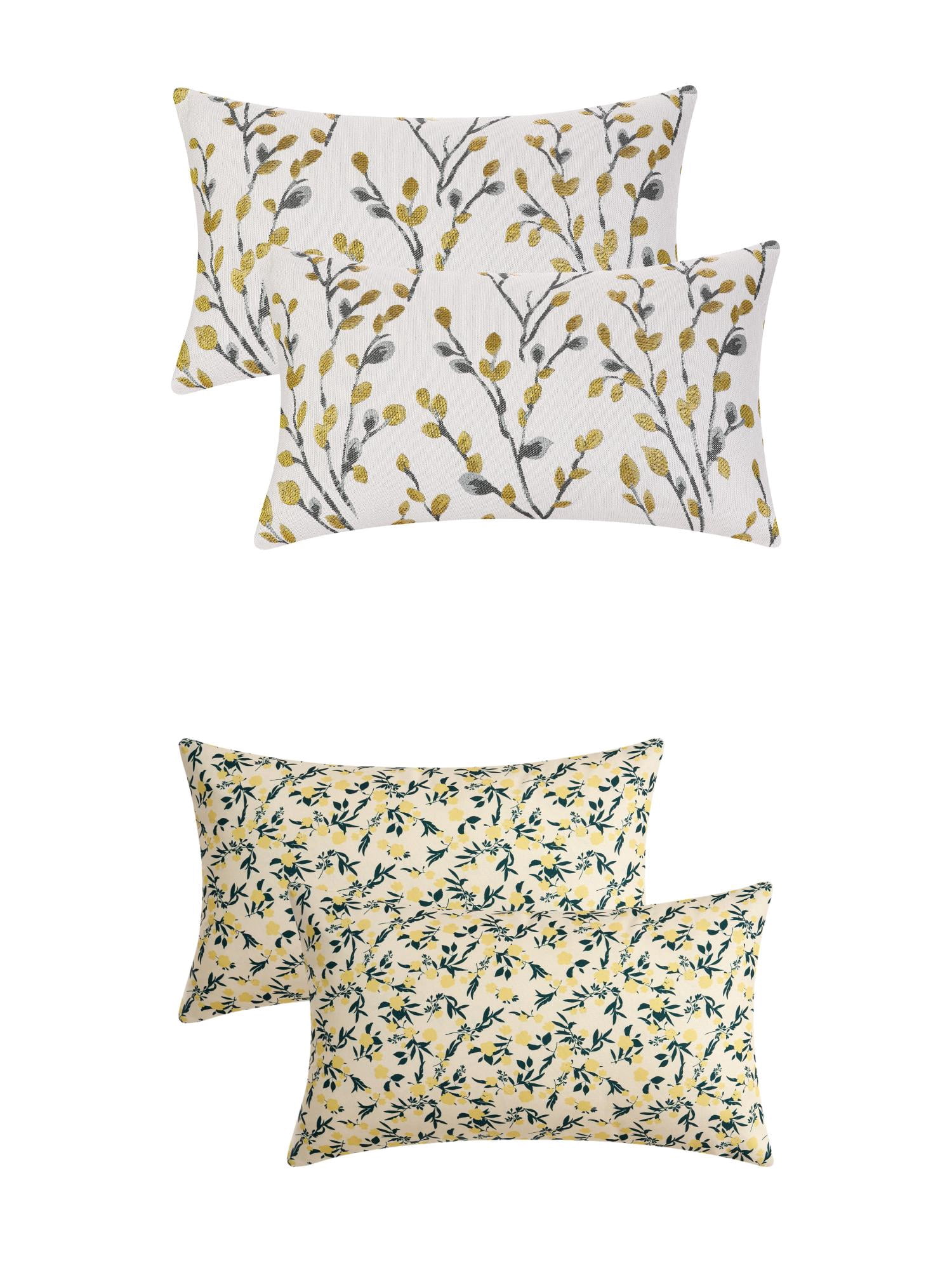 Unique Bargains 4 Pcs Floral Throw Pillow Covers Yellow Flower/Flower-3 12" x 20"