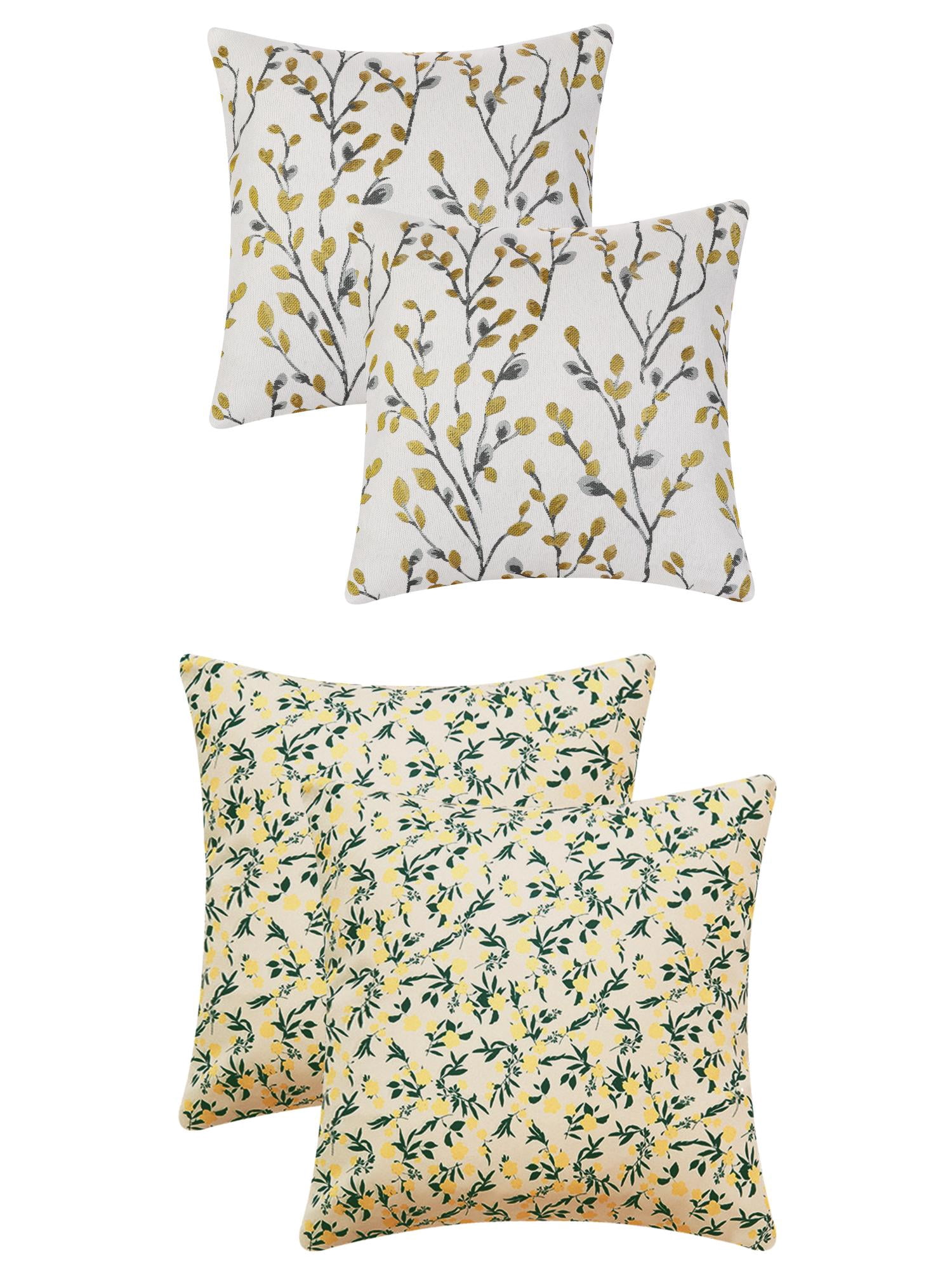 Unique Bargains 4 Pcs Floral Throw Pillow Covers Yellow Flower/Flower-3 18" x 18"