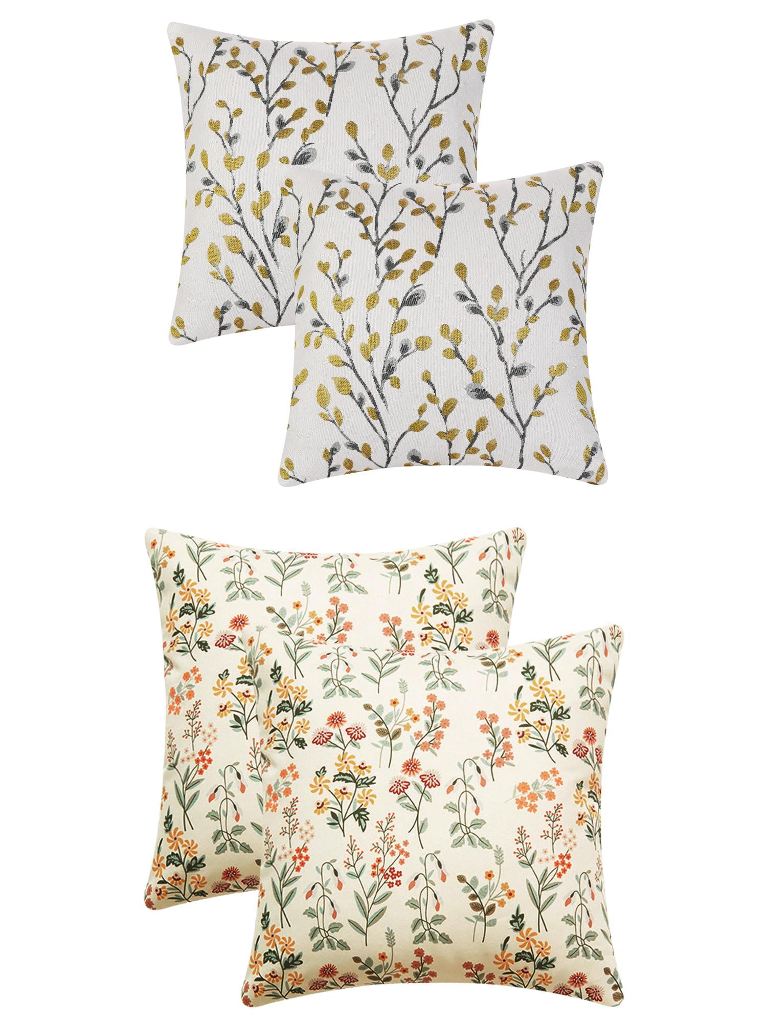 Unique Bargains 4 Pcs Floral Throw Pillow Covers Yellow Flower/Flower-4 18" x 18"