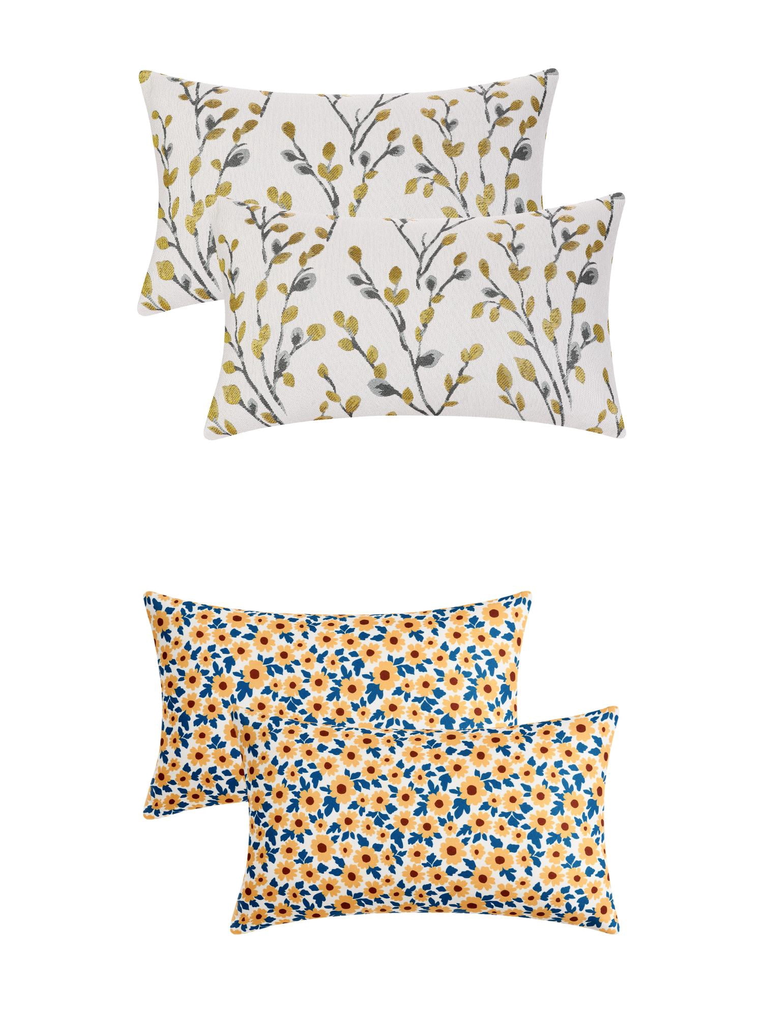 Unique Bargains 4 Pcs Floral Throw Pillow Covers Yellow Flower/Flower-5 12" x 20"