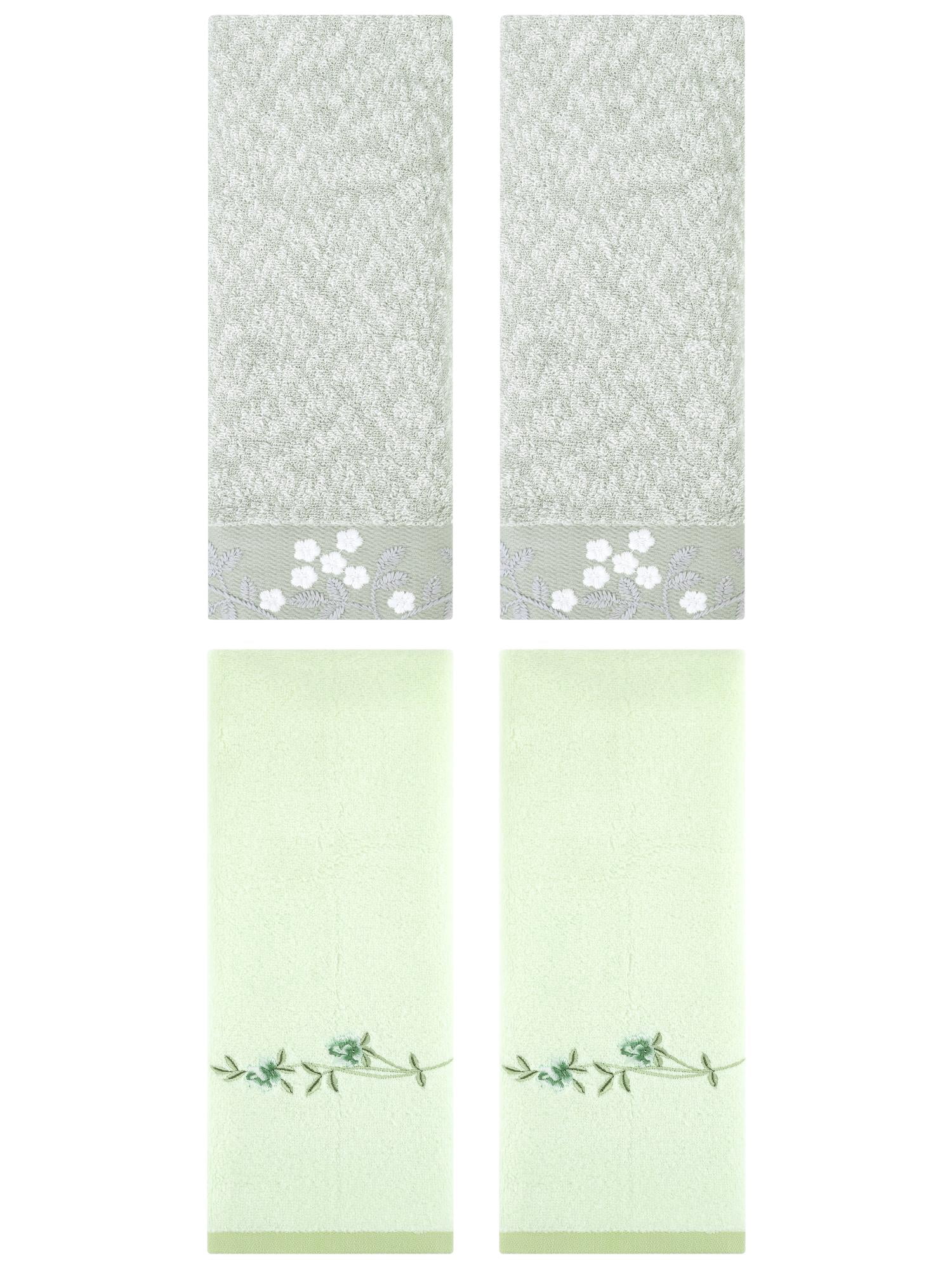 Unique Bargains 4 Pcs FloralCotton Hand Towels Decor Green 14" x 28"/15" x 30"