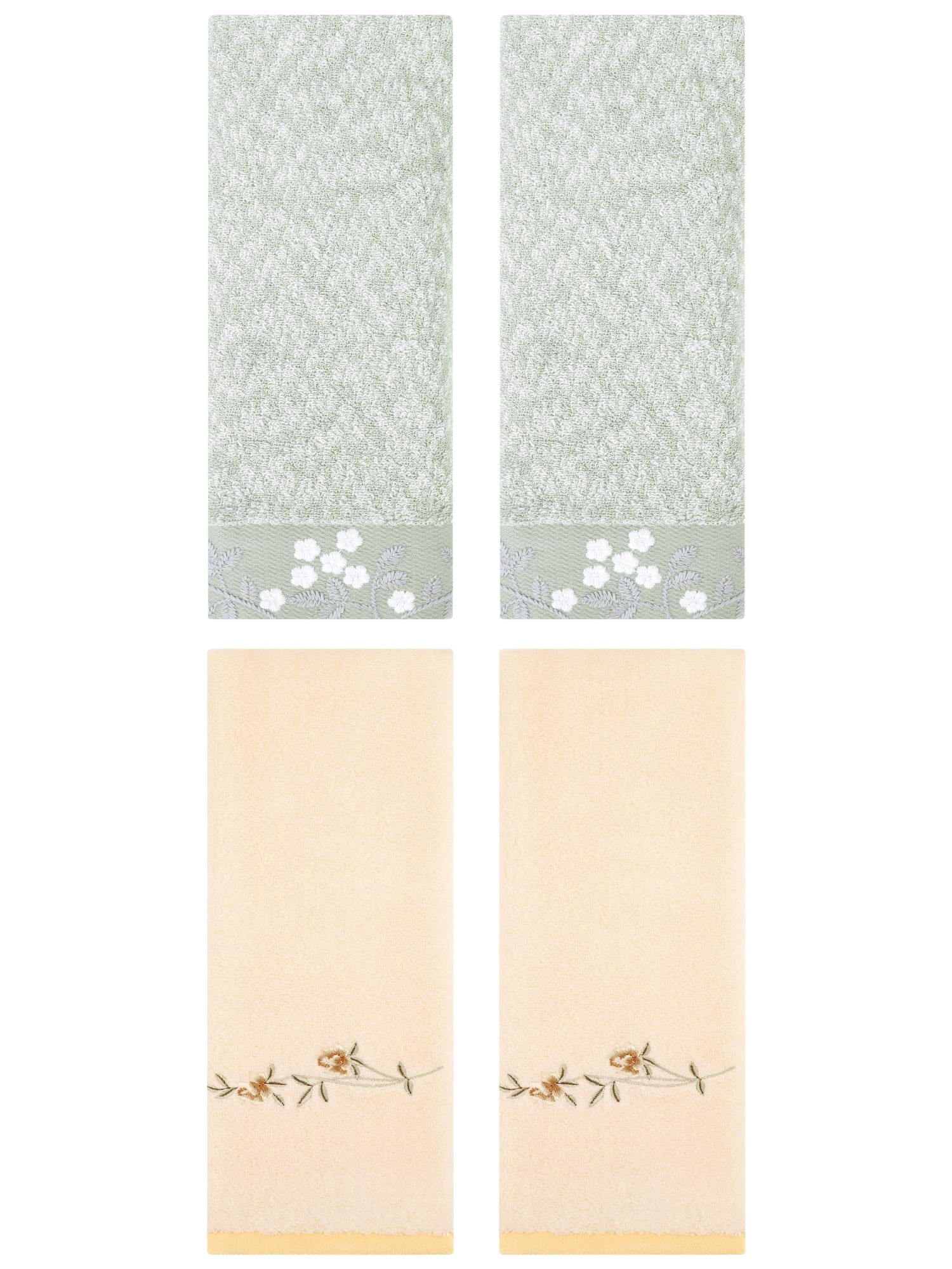 Unique Bargains 4 Pcs FloralCotton Hand Towels Decor Green/Yellow 14" x 28"/15" x 30"