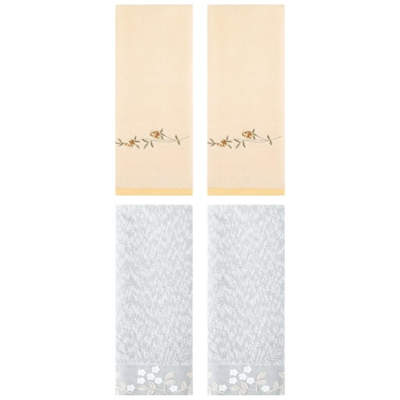 Unique Bargains 4 Pcs FloralCotton Hand Towels Decor Grey/Yellow 14" x 28"/15" x 30"