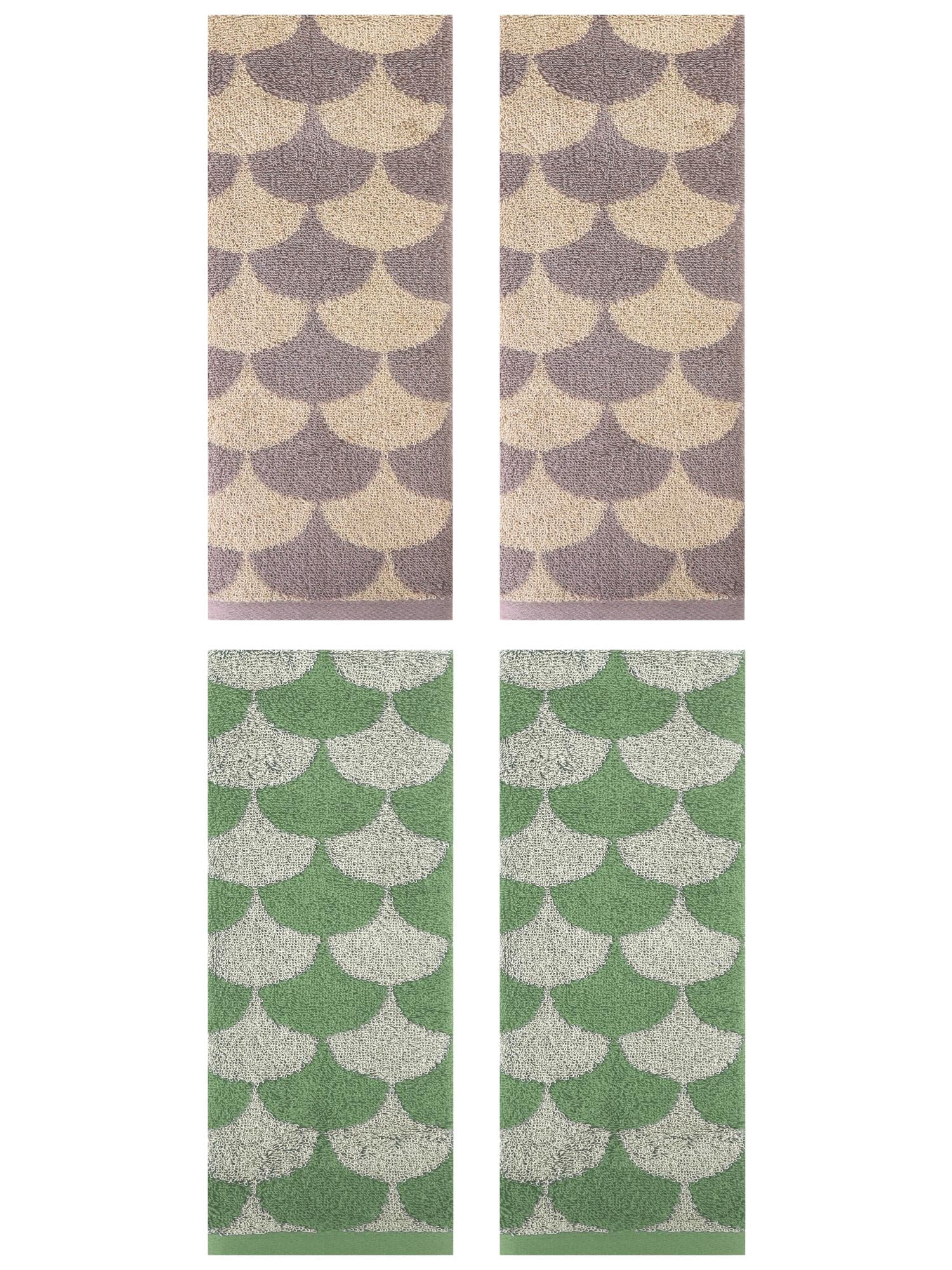 Unique Bargains 4 Pcs Geometric Cotton Hand Towels Green/Brown 13" x 29"