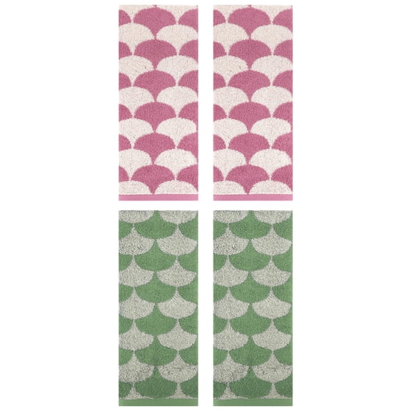 Unique Bargains 4 Pcs Geometric Cotton Hand Towels Green/Pink 13" x 29"