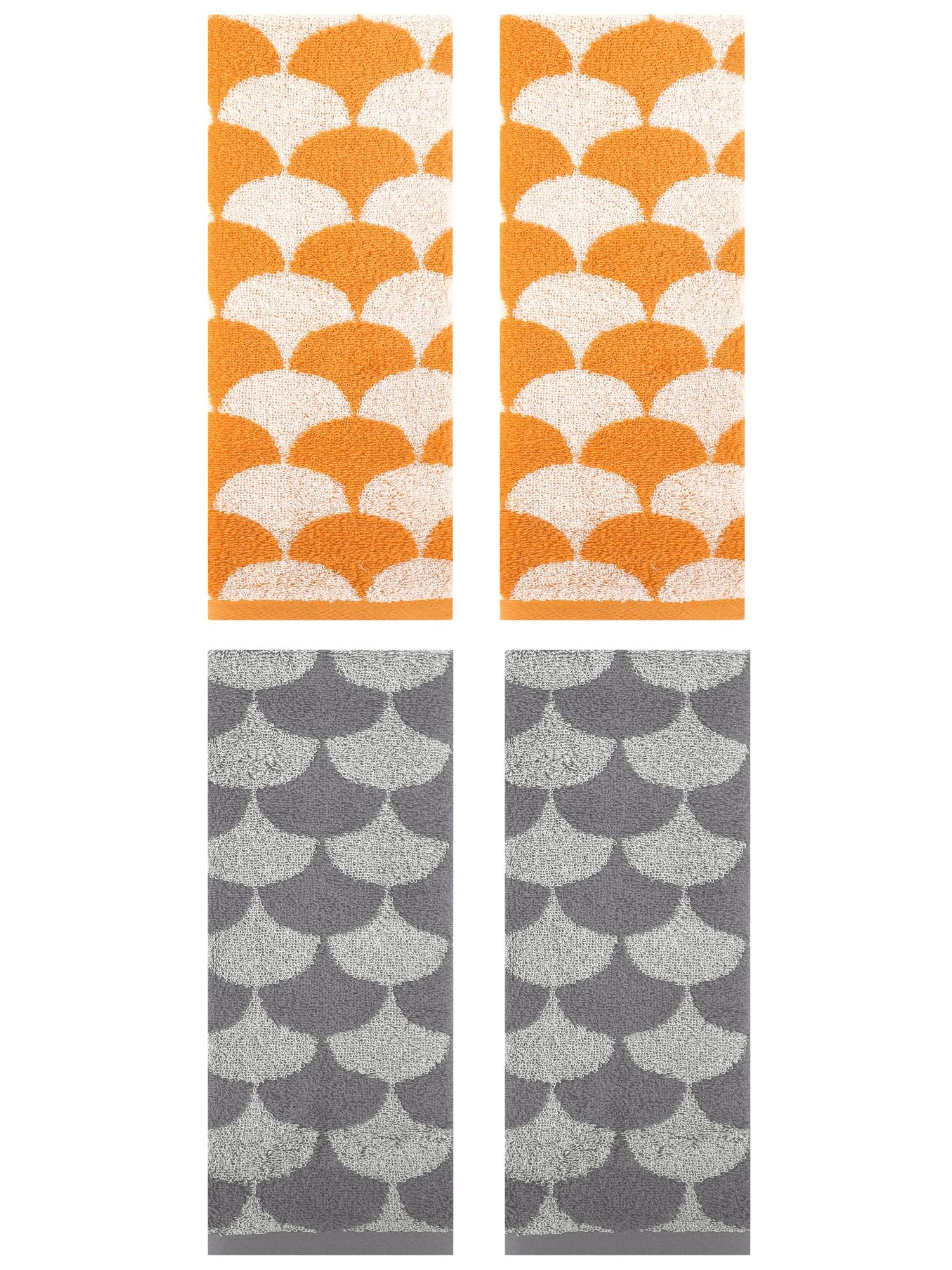 Unique Bargains 4 Pcs Geometric Cotton Hand Towels Orange/Grey 13" x 29"